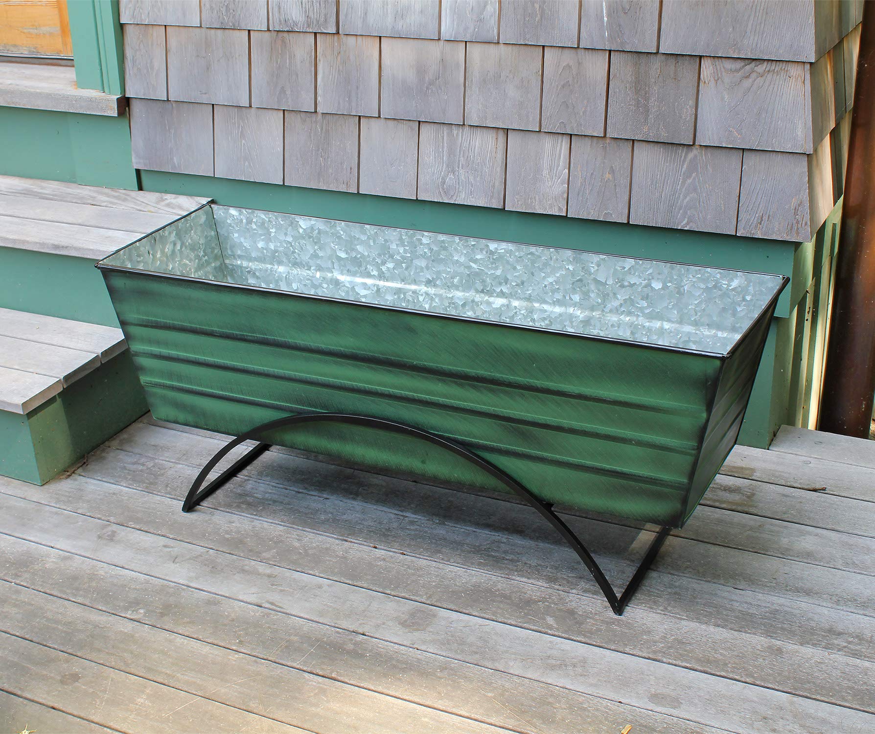 Achla Designs VFB-06-S Odette Large Green Flower Window Box with Stand - Perfect for Balcony, Patio & Garden Decor - Durable Outdoor Planter Box with Drainage Holes