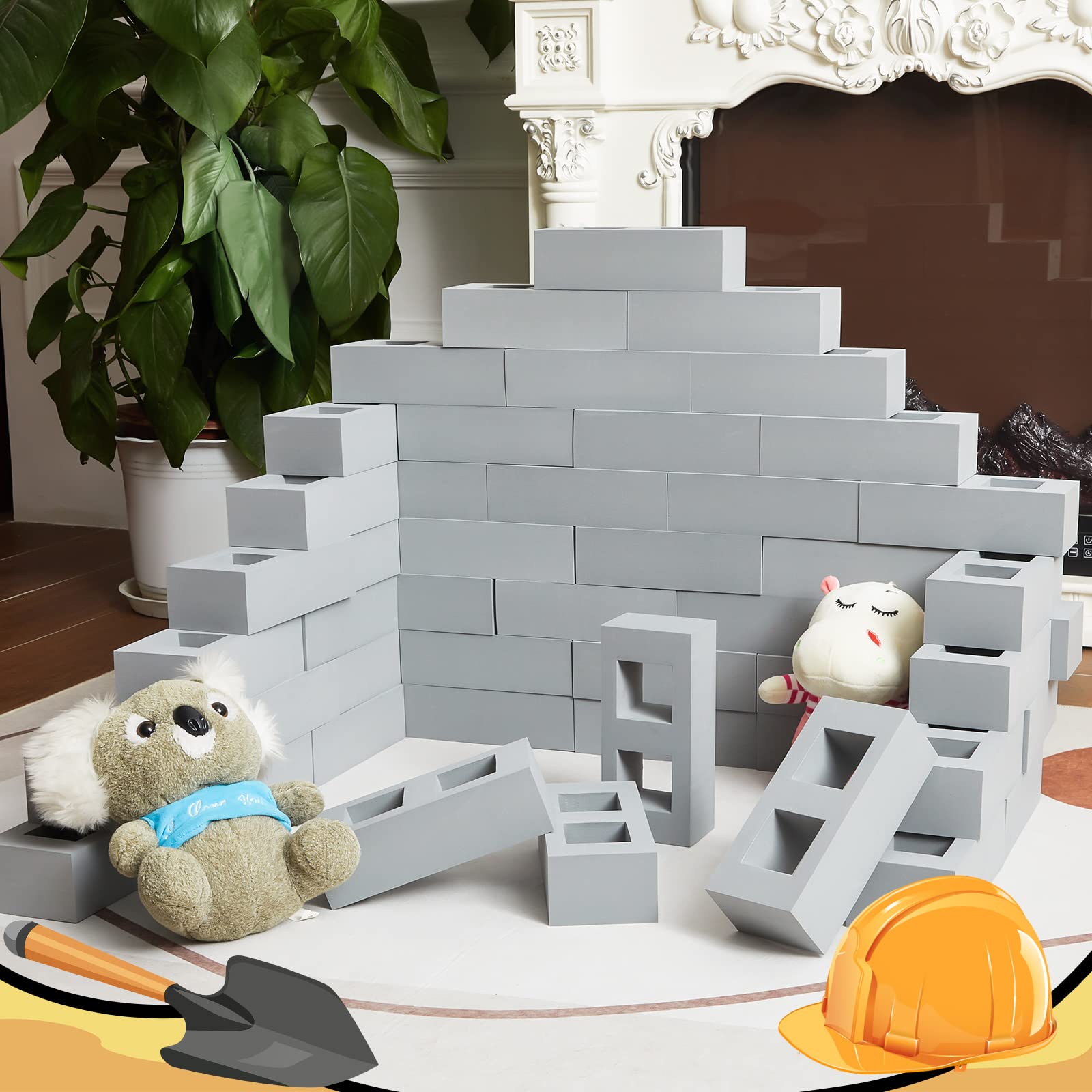 50 Pack Foam Brick Building Blocks for Kids - Large Thick Cinder Foam Blocks (8x4x2.4 Inch) - Safe Construction Toy for Stacking, Building & STEM Learning - Perfect for Playrooms, Classrooms & Indoor/Outdoor Play