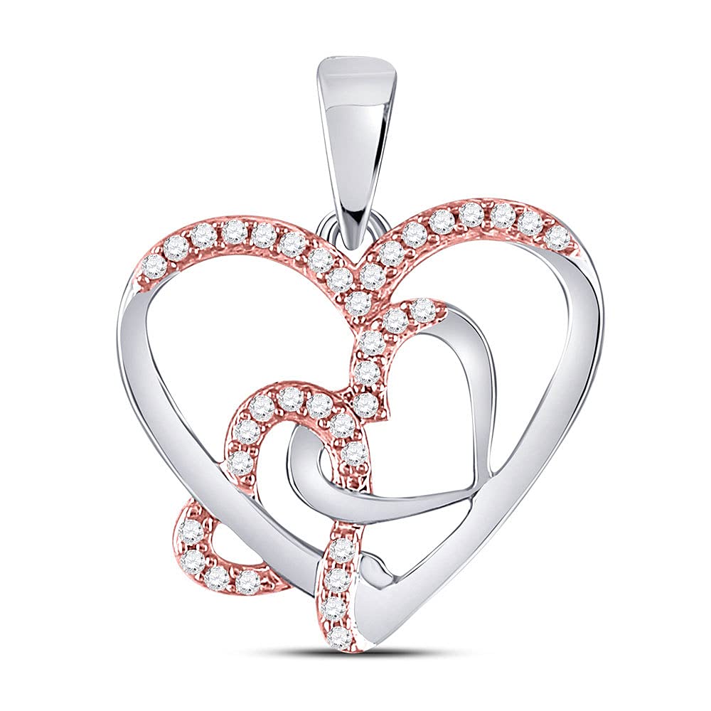 10K White Gold Women's Round Diamond Triple Heart Pendant Necklace - 1/6 CTTW - Perfect for Valentine's Day, Anniversary & Romantic Gifts