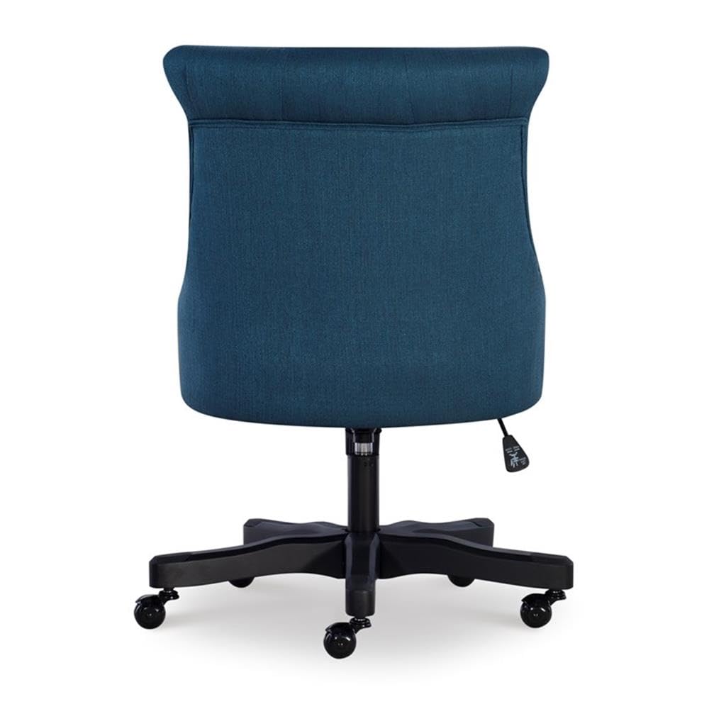 Linon Sinclair Wood Upholstered Office Chair - Ergonomic Blue Desk Chair for Home & Office Workspace, Comfortable Computer Task Chair with Adjustable Height for Long Hours Sitting