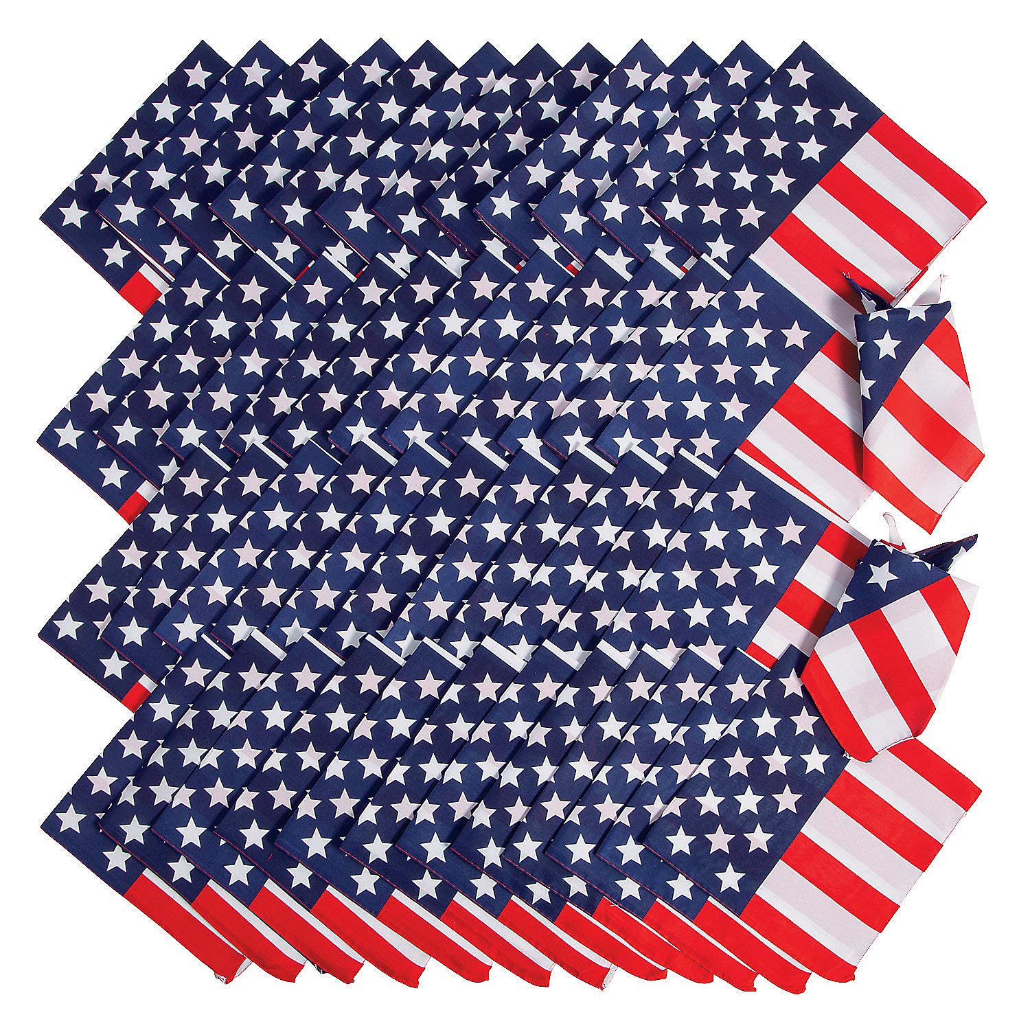 Fun Express Bulk Flag Print Bandanas - 108-Piece Set for Patriotic Events, Team Spirit & Costume Accessories - Wholesale Bandanas for Parties, Parades & Group Activities