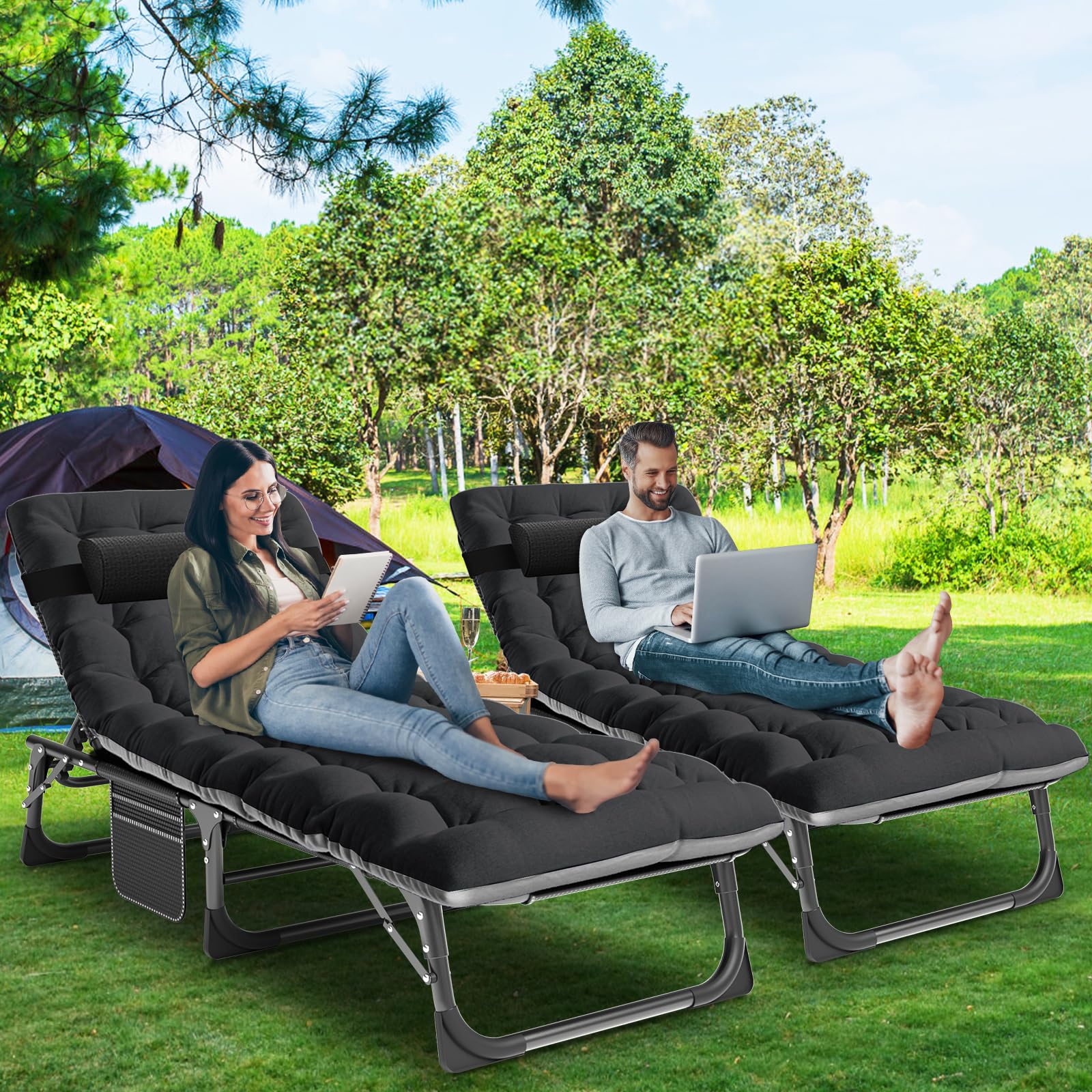 LILYPELLE 5-Position Adjustable Folding Lounge Chair with Mattress - Portable Outdoor Chaise Lounge for Sunbathing, Camping, Beach, Pool & Patio - Perfect for Relaxing, Travel & Backyard Lounging