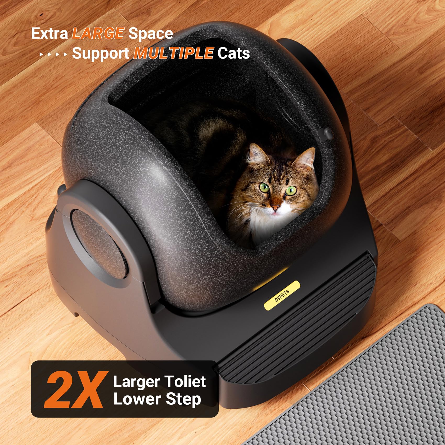 Automatic Self-Cleaning Cat Litter Box Robot - 80L Extra Large Capacity for Multiple Cats, Odor Control, Smart APP Control, 7X Safety Protection, 100% Hands-Free with Mat & Liner (Open-Top Design) - Perfect for Busy Pet Owners & Multi-Cat Households