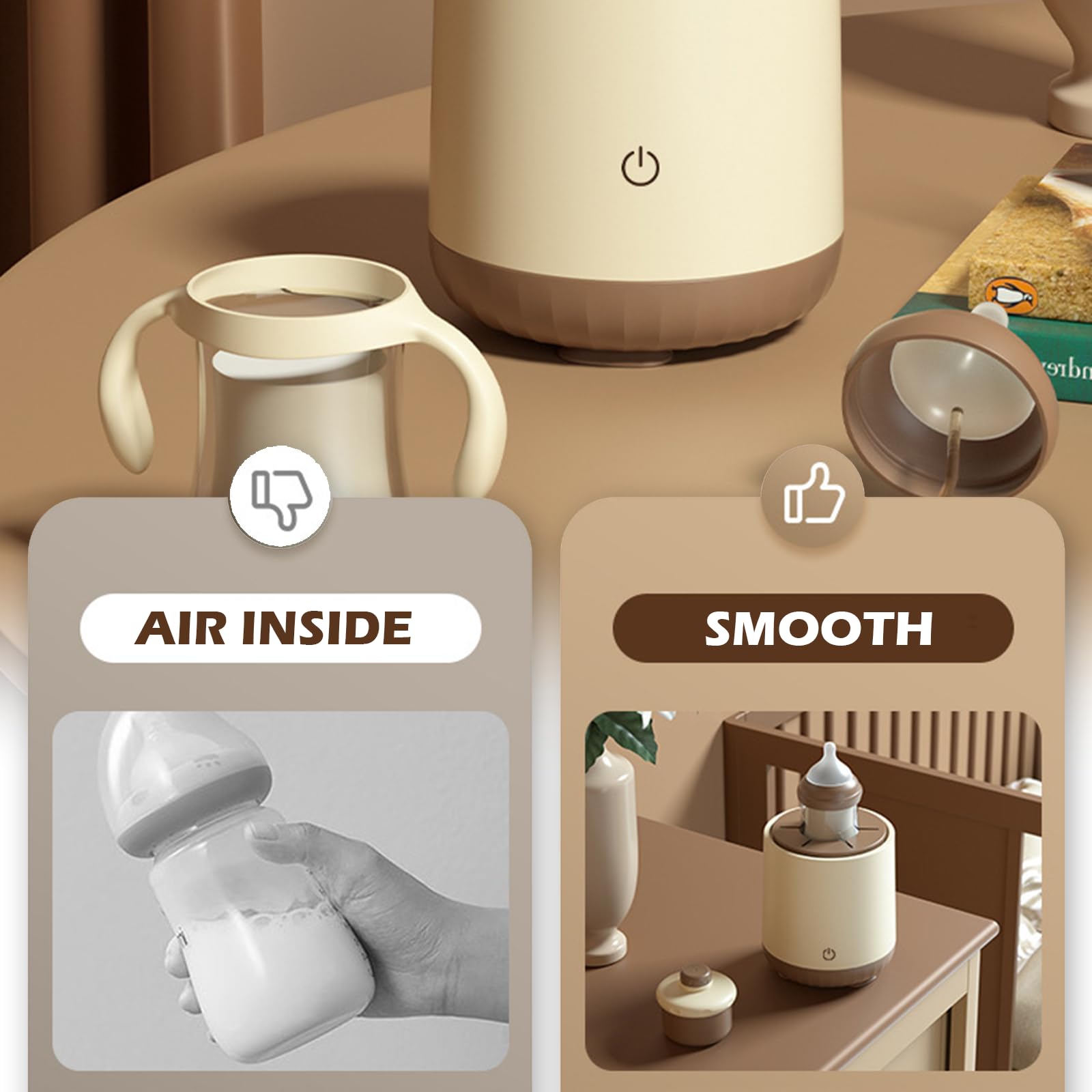 JADE KIT Adjustable Breast Milk Pitcher & Formula Mixer - Brown Baby Bottle Maker for Even Milk Mixing with Less Bubbles - Prevent Baby Burps - Perfect for Breastfeeding Moms & Formula Feeding at Home or On-the-Go