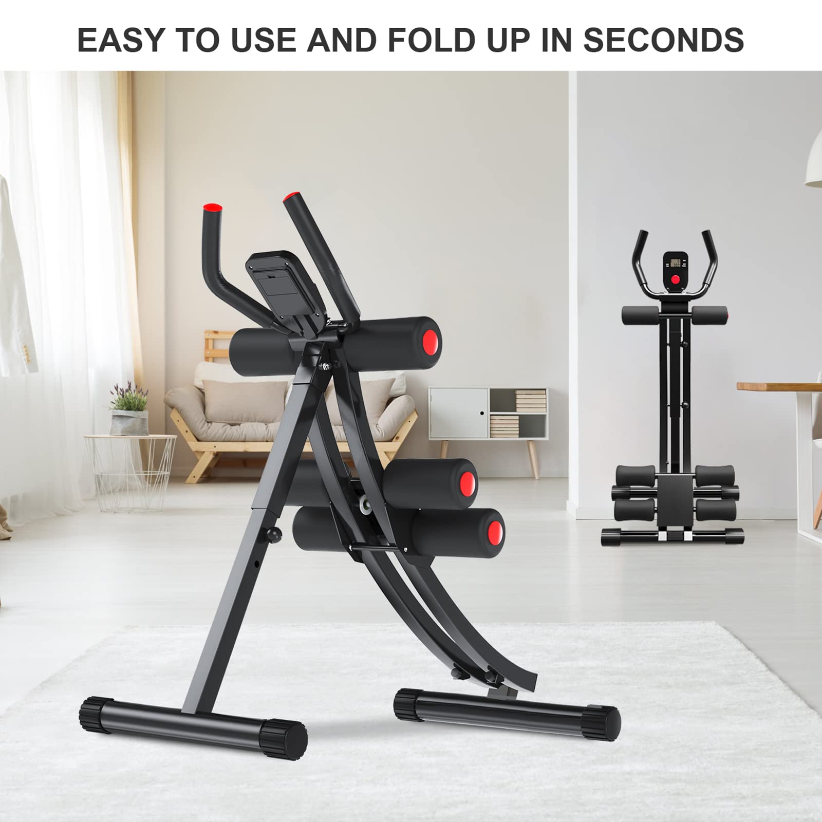 COSTWELL Adjustable Ab Machine for Core Strength Training - Foldable Abdominal Workout Equipment with 2 Resistance Bands for Home Gym | Perfect for Stomach Toning & Waist Training Exercises