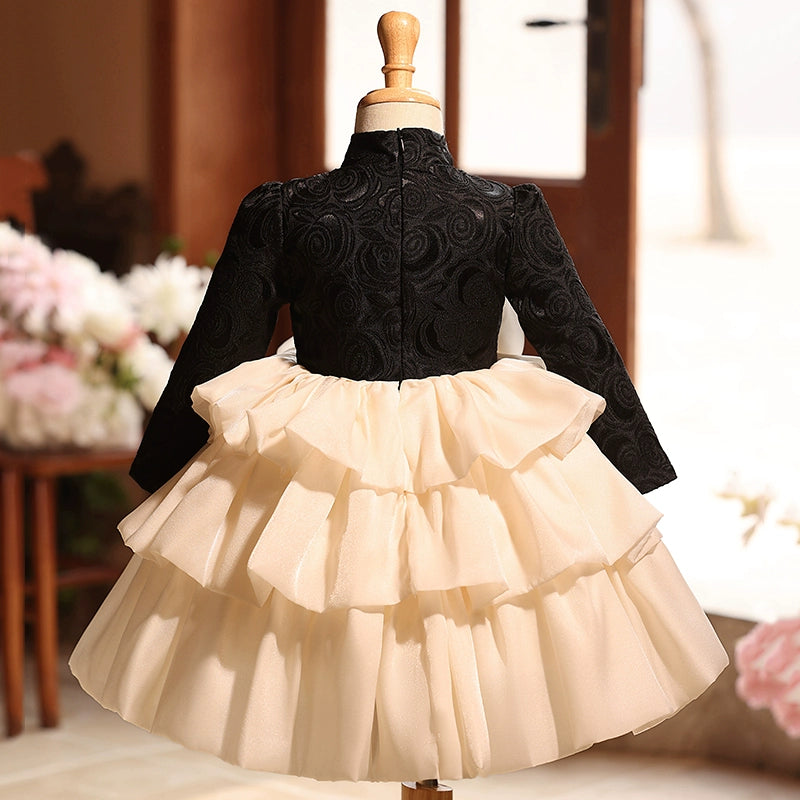 **Black Puffy Christmas Flower Girl Dress for Toddlers - Elegant Pageant Princess Gown for Birthday Parties & Holiday Celebrations**