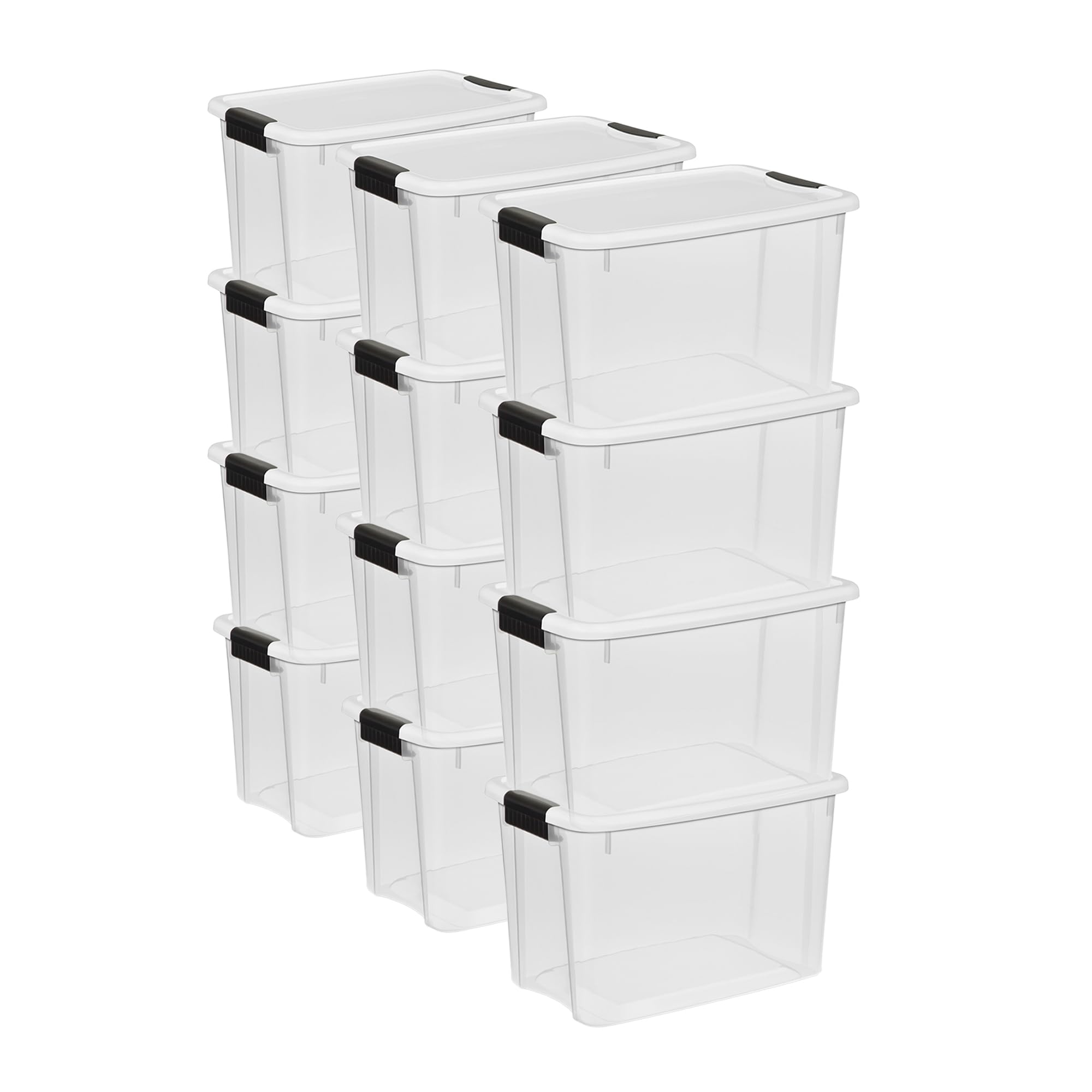 Sterilite 12-Pack 30 Quart Clear Stackable Plastic Storage Bins with Lids - Organize Closet, Pantry, Garage & Office Supplies | Space-Saving Home Organization Solution