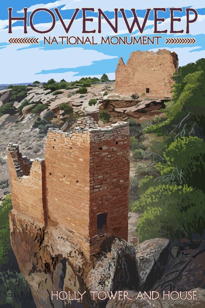 Hovenweep National Monument Colorado - Holly Tower and House Wall Art Print (9x12) - Vintage Southwest Home Decor for Living Room, Office & Bedroom