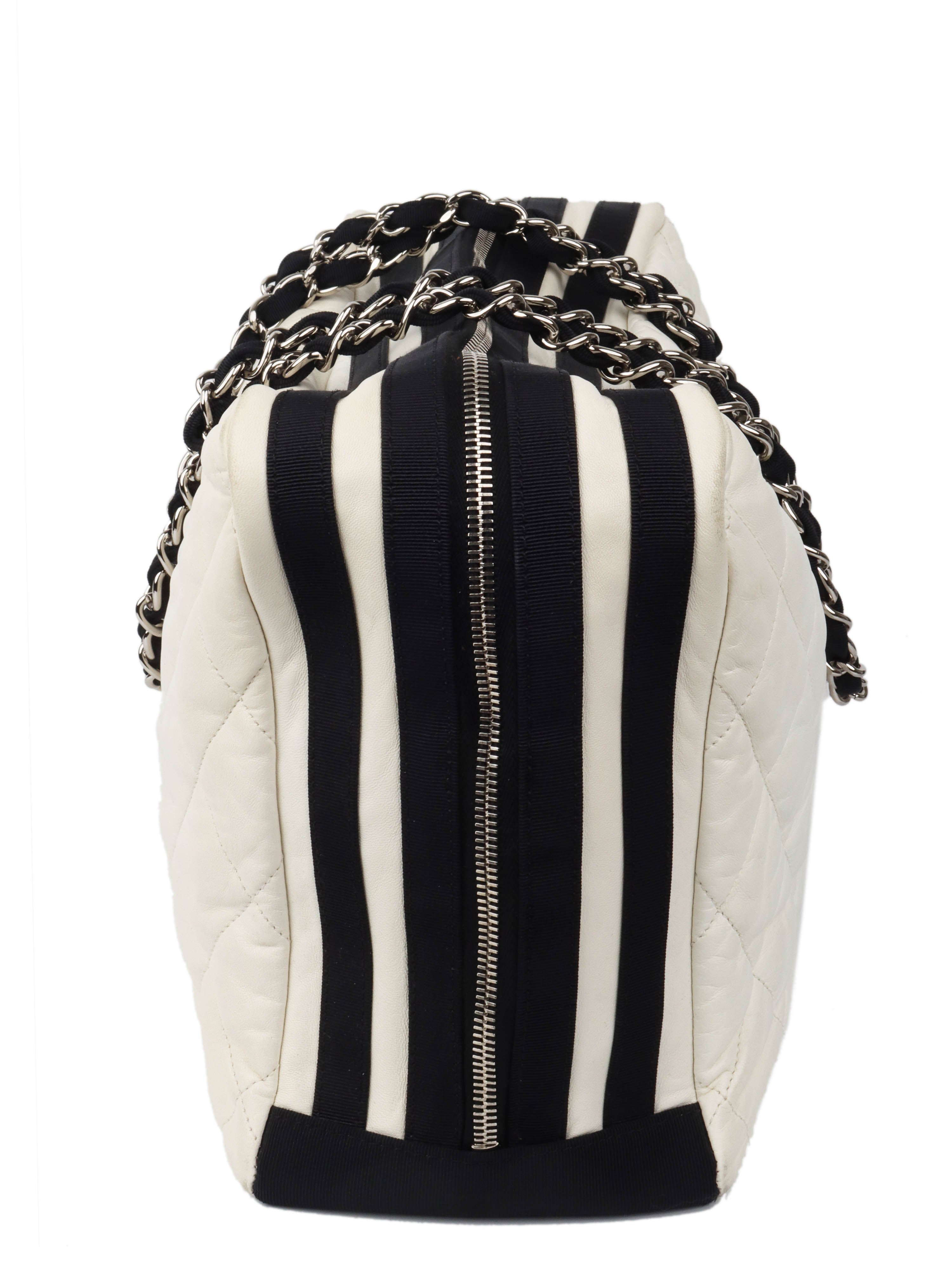 Chanel White Leather Bowling Bag for Women | Luxury Designer Handbag | Perfect for Everyday Use, Travel & Shopping