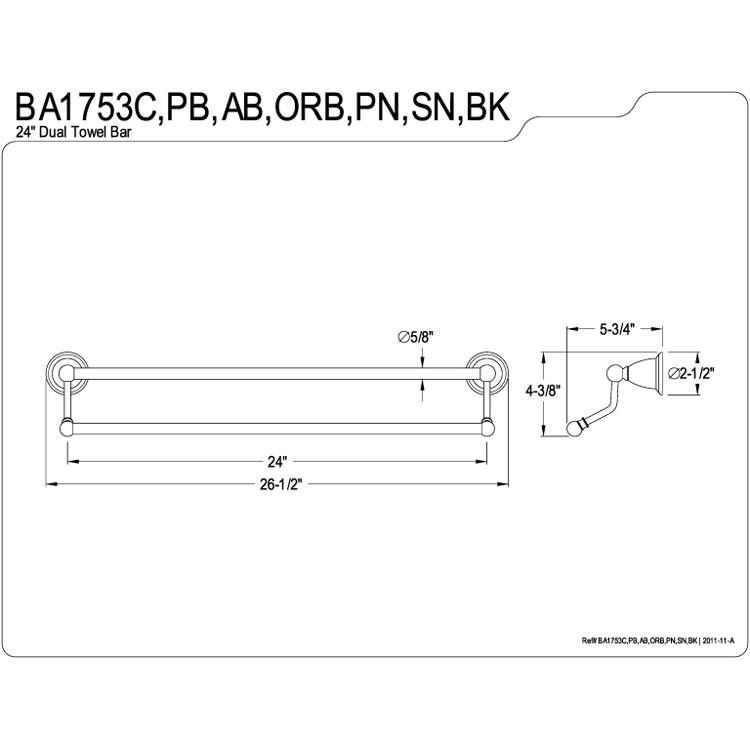 Premium Satin Nickel Double Towel Bar - 24