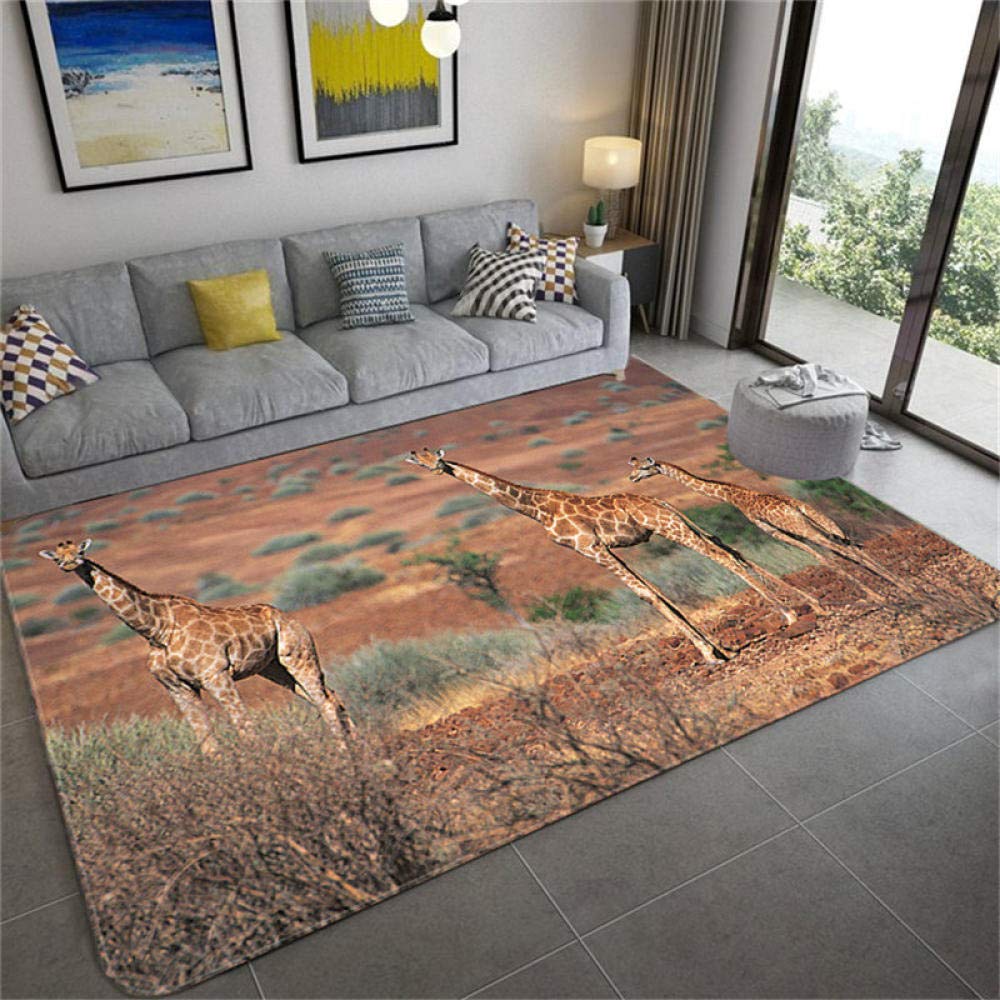XIAOHUKK 3D Giraffe Animal Print Floor Mat - Soft Flannel Sponge Absorbent Rug for Living Room, Bedroom, Bathroom & Kitchen - Non-Slip Kids Play Mat & Home Decor Carpet