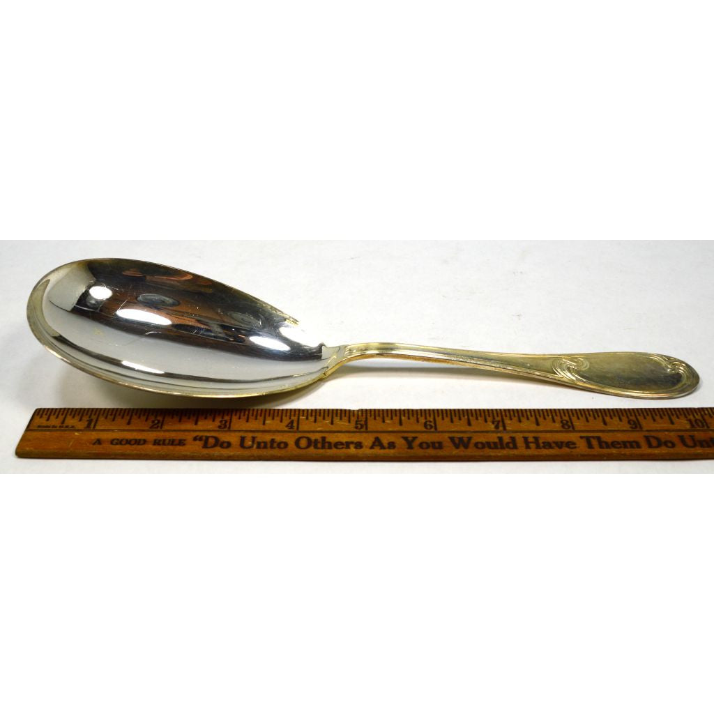 Antique ERCUIS Silver Plated French Oval Serving Spoon with Wave Pattern - Perfect for Elegant Dining, Tea Parties & Vintage Table Settings