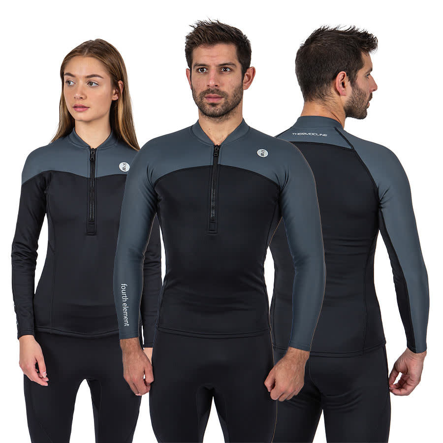 Fourth Element Thermocline Men's Long Sleeve Front Zip Top - Quick Dry Thermal Rash Guard for Scuba Diving, Surfing & Water Sports
