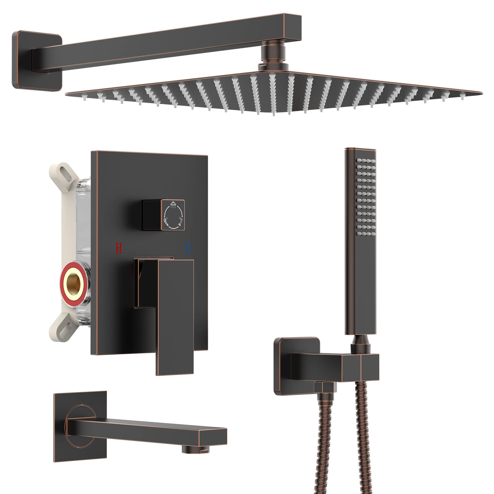 Iriber 3-Function Square Shower Faucet Set with 12