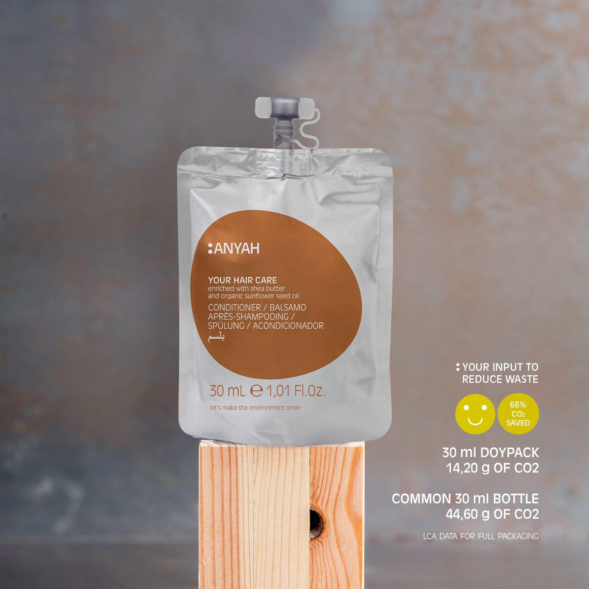 Anyah Doypack Conditioner (30ml/200 Pack) - Shea Butter & Organic Sunflower Seed Oil Enriched, EU Ecolabel Certified - Perfect for Hotels, Salons & Travel-Sized Toiletries