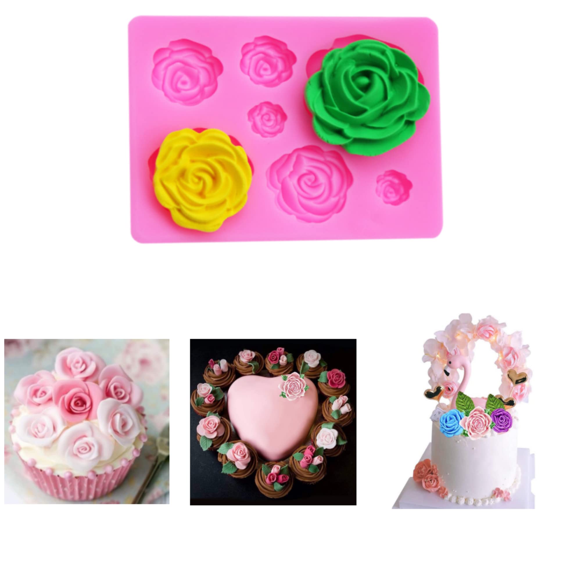 2PCS Rose Flower Silicone Baking Molds for Cake, Chocolate & Candy - Wedding, Baby Shower & Birthday Party Cake Decorating Tools - Perfect for DIY Desserts, Cupcake Toppers, and Home Baking Projects