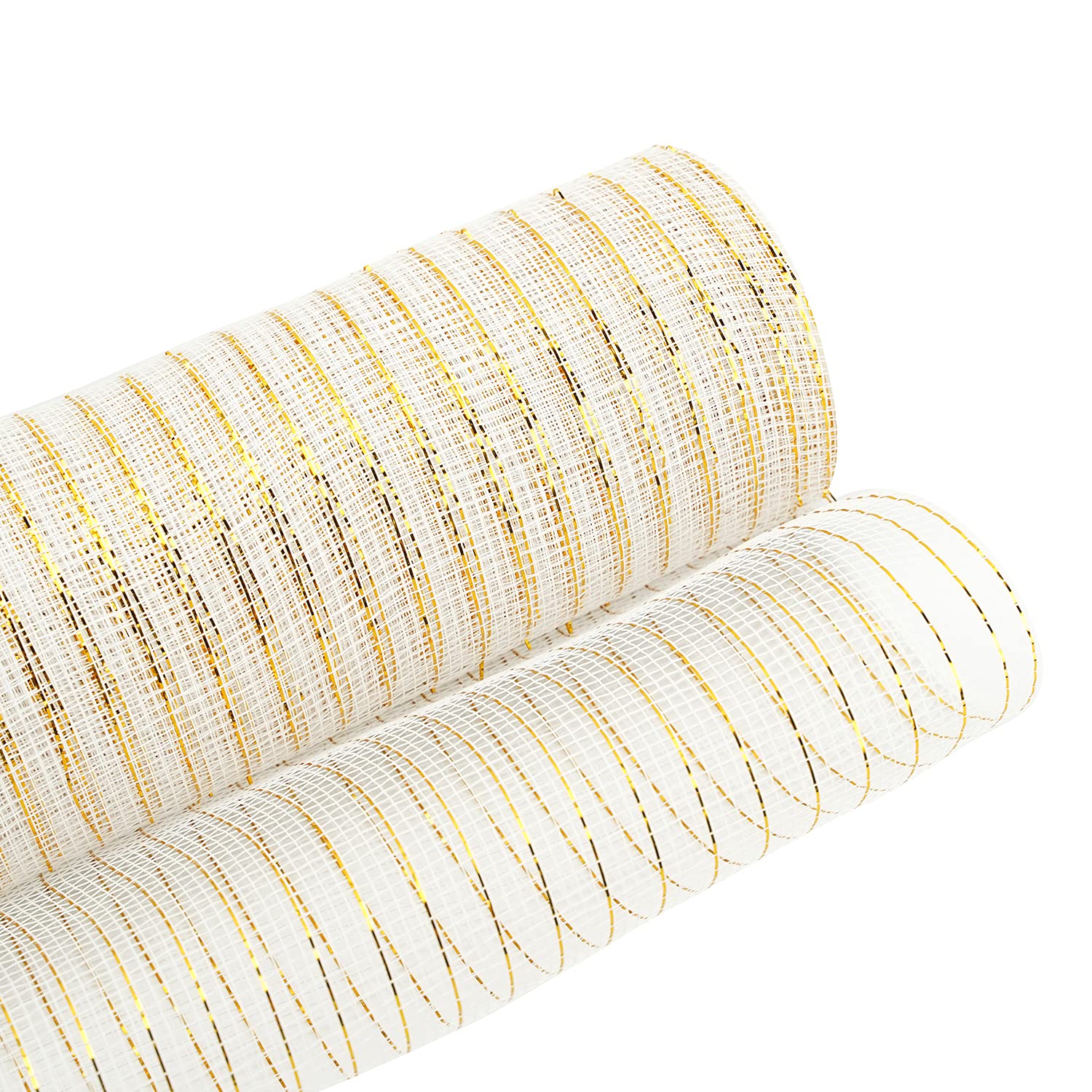 MEEDEE White and Gold Metallic Mesh Ribbon - 10 Inch Wide, 30 Feet Long - Decorative Mesh Roll for Wreath Making, Basket Decorations, DIY Crafts, and Holiday Home Decor