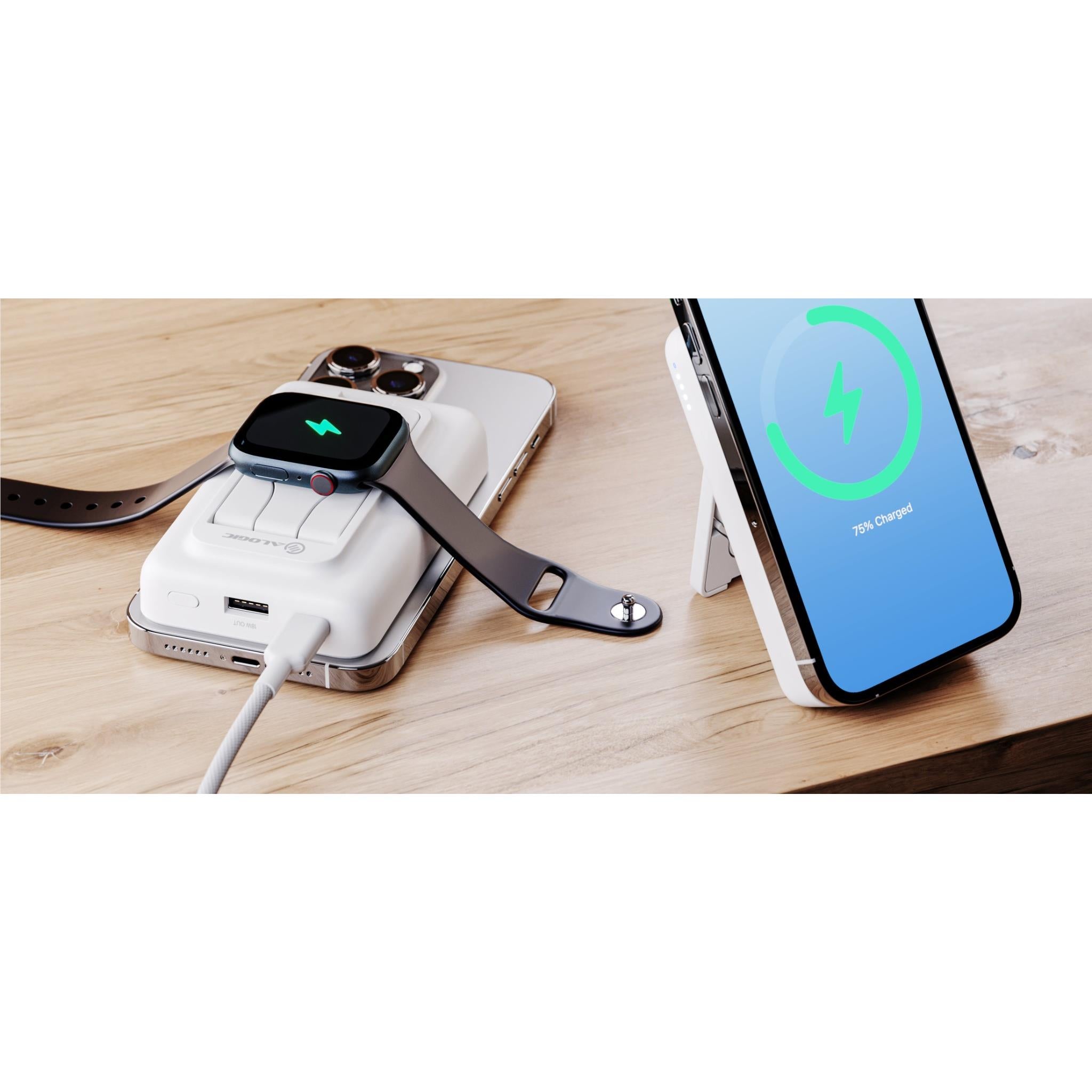 ALOGIC 4-in-1 Wireless Charging Station with 10,000mAh Power Bank - Fast Qi Charger for iPhone, Samsung, AirPods - White | Home Office Desk Organizer & Travel Companion