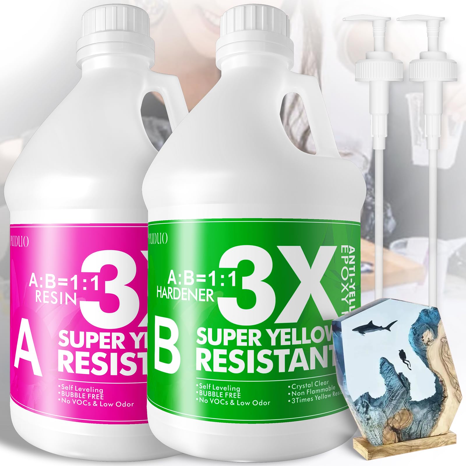 Premium 1 Gallon Crystal Clear Epoxy Resin Kit with Measuring Pumps | Anti-Yellowing Art Resin for Jewelry Making, Casting, DIY Crafts | Perfect for River Tables, Resin Art, Geode Creations & Silicone Mold Projects