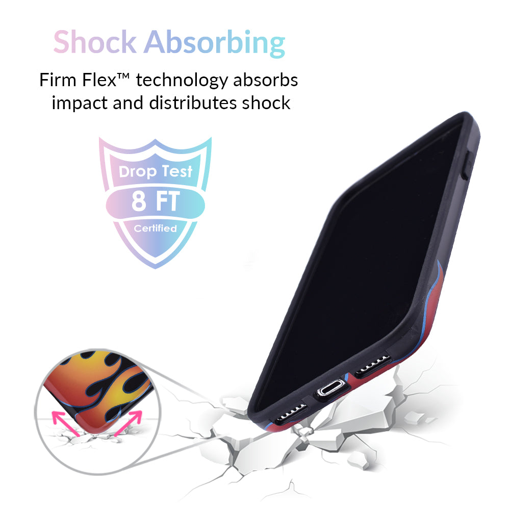 Blue Chrome Flames iPhone Case - Shockproof Protective Cover for iPhone 13/14/15 Pro Max - Stylish Glossy Design for Everyday Use & Gaming