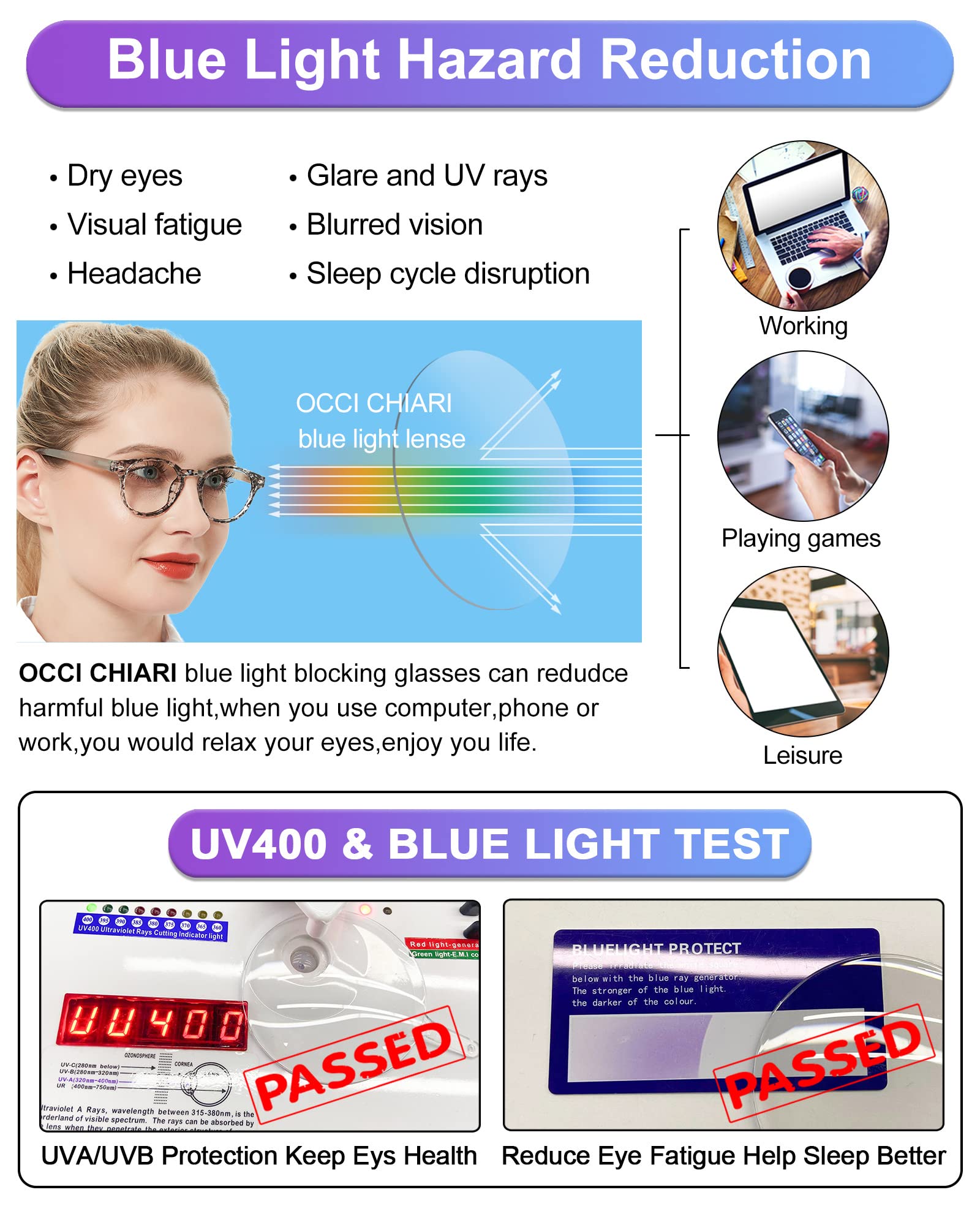 Blue Light Blocking Reading Glasses for Women - Anti Glare Computer Glasses with Spring Hinge - Reduce Eye Strain & Headaches - Perfect for Office Work, Screen Time & Reading Books