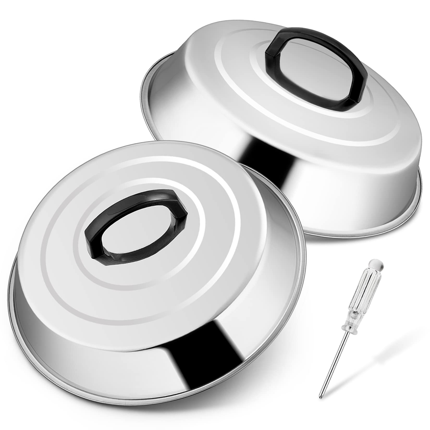 12 Inch Stainless Steel Cheese Melting Dome Set of 2 - Joyfair Basting Cover for Griddle, BBQ, Teppanyaki & Outdoor Camping - Heat-Resistant Handle & Dishwasher Safe - Perfect for Burgers, Steaks & Pancakes