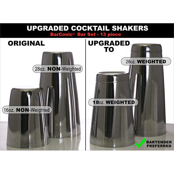 BarConic® 13-Piece Premium Stainless Steel Bar Set - Cocktail Shaker, Jigger, Strainer & More for Home Bartending & Entertaining