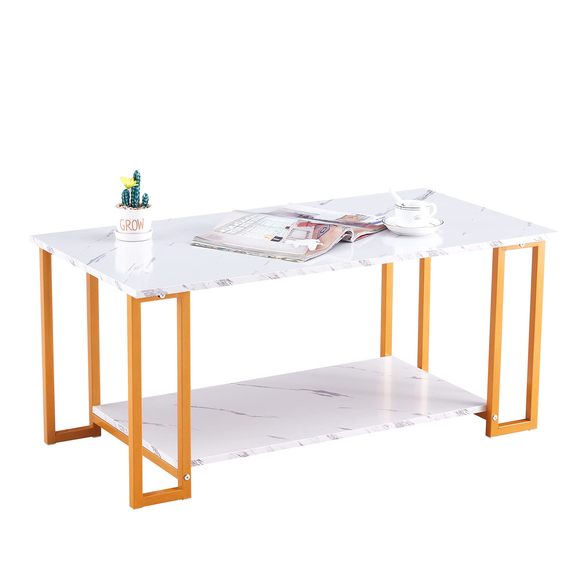 Modern Coffee Table with 2-Tier Shelves - 39.37