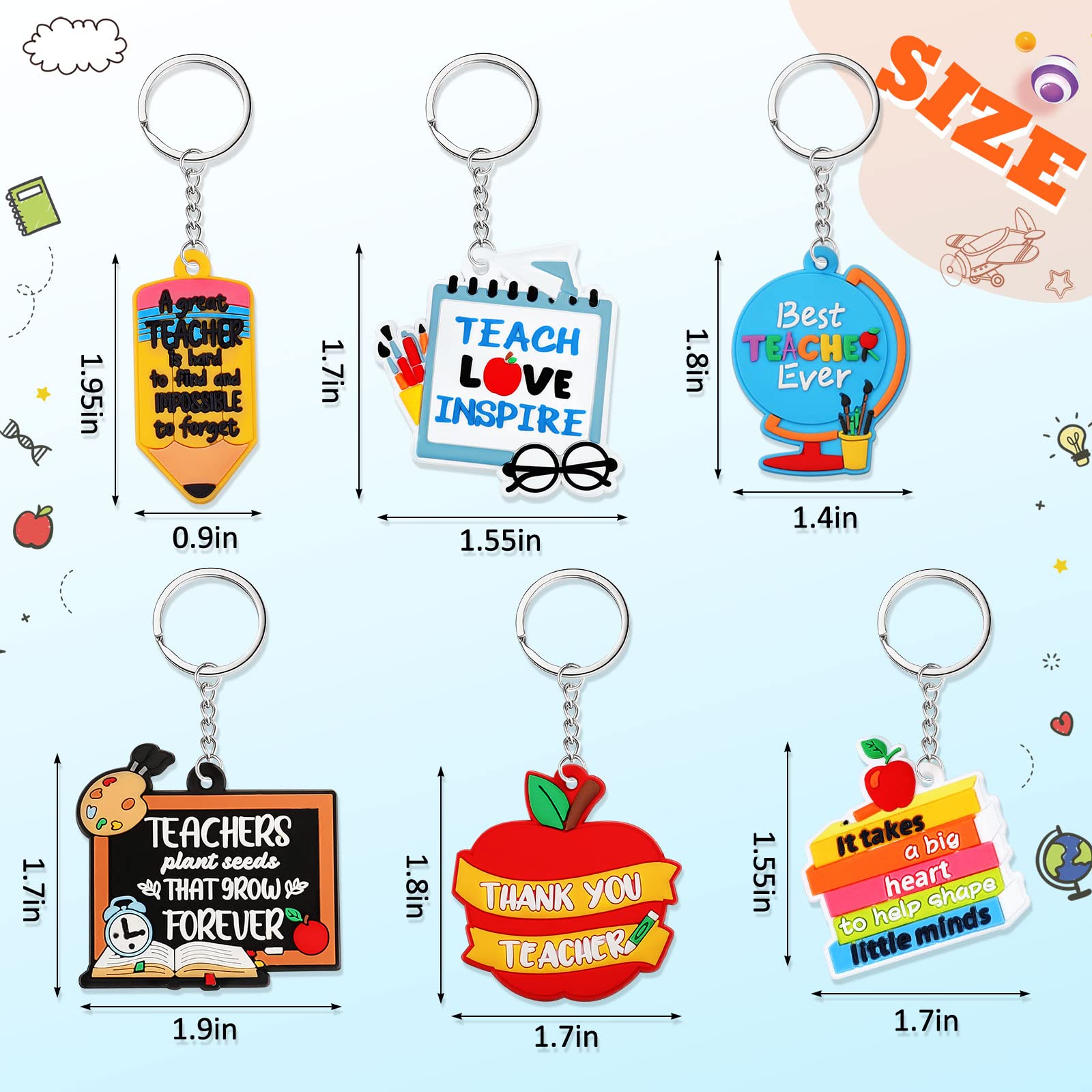 Henoyso 60 Pcs Teacher Keychain Bulk - Appreciation Gifts for Women Teachers - Classroom & Thank You Gifts