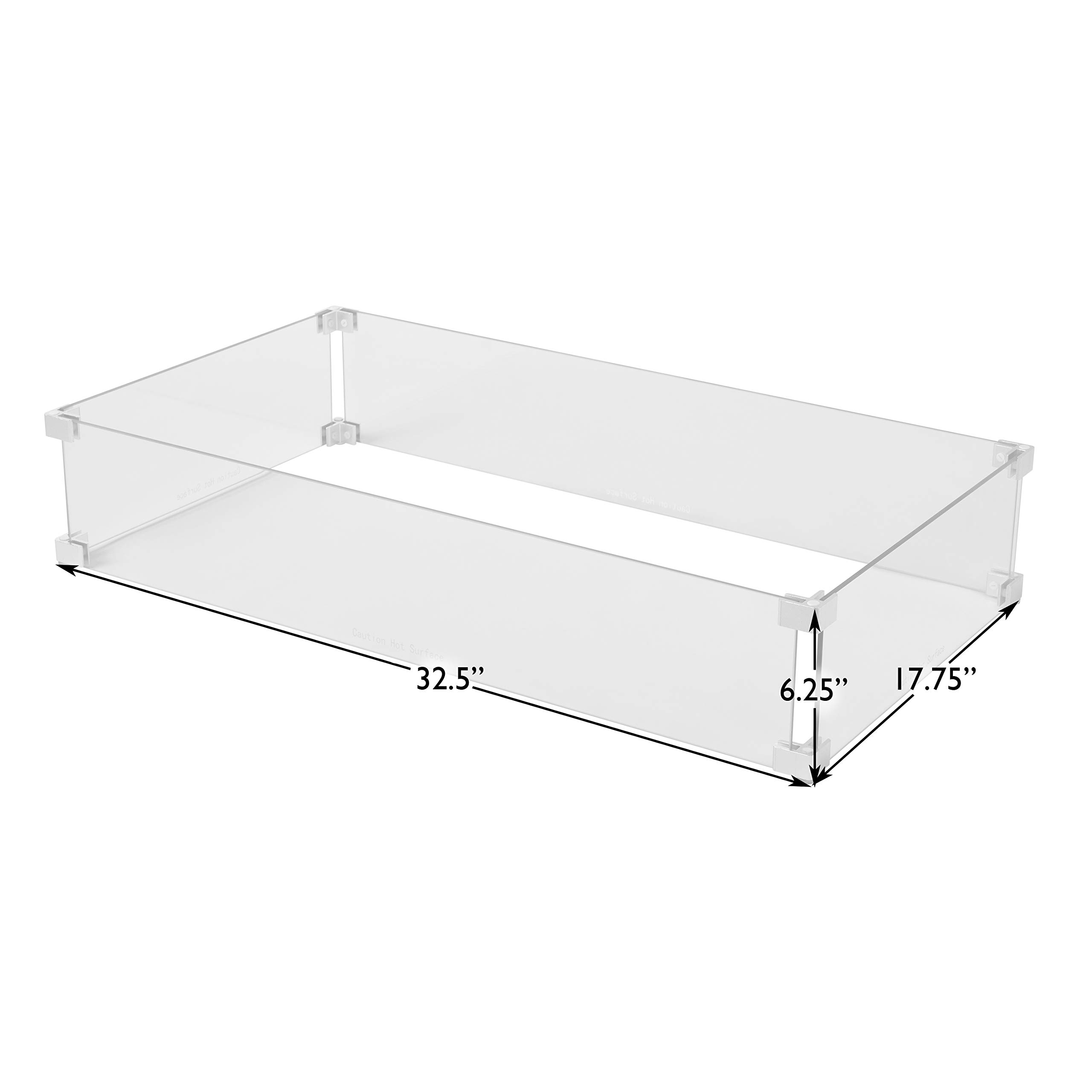 Fire Sense 63248 Clear Tempered Glass Wind Guard for Propane Fire Pits & Patio Heaters - Best Flame Viewing Experience - Durable Rectangular Wind Screen for Outdoor Backyard, Camping & Patio Use