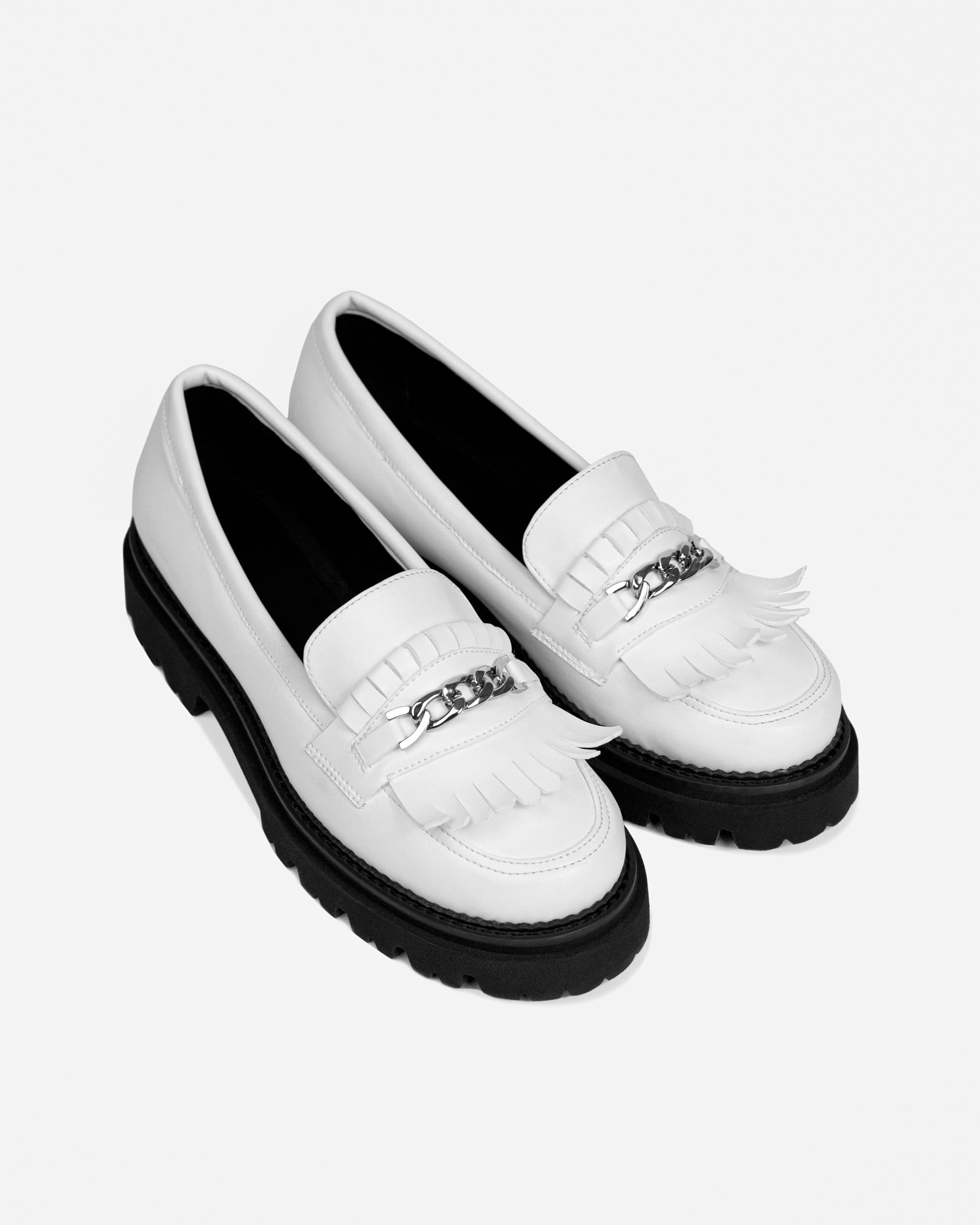 Chunky Women's Vegan Leather Loafers - Comfortable Slip-On Shoes for Casual Wear | White | Perfect for Office, Travel & Everyday Outfits