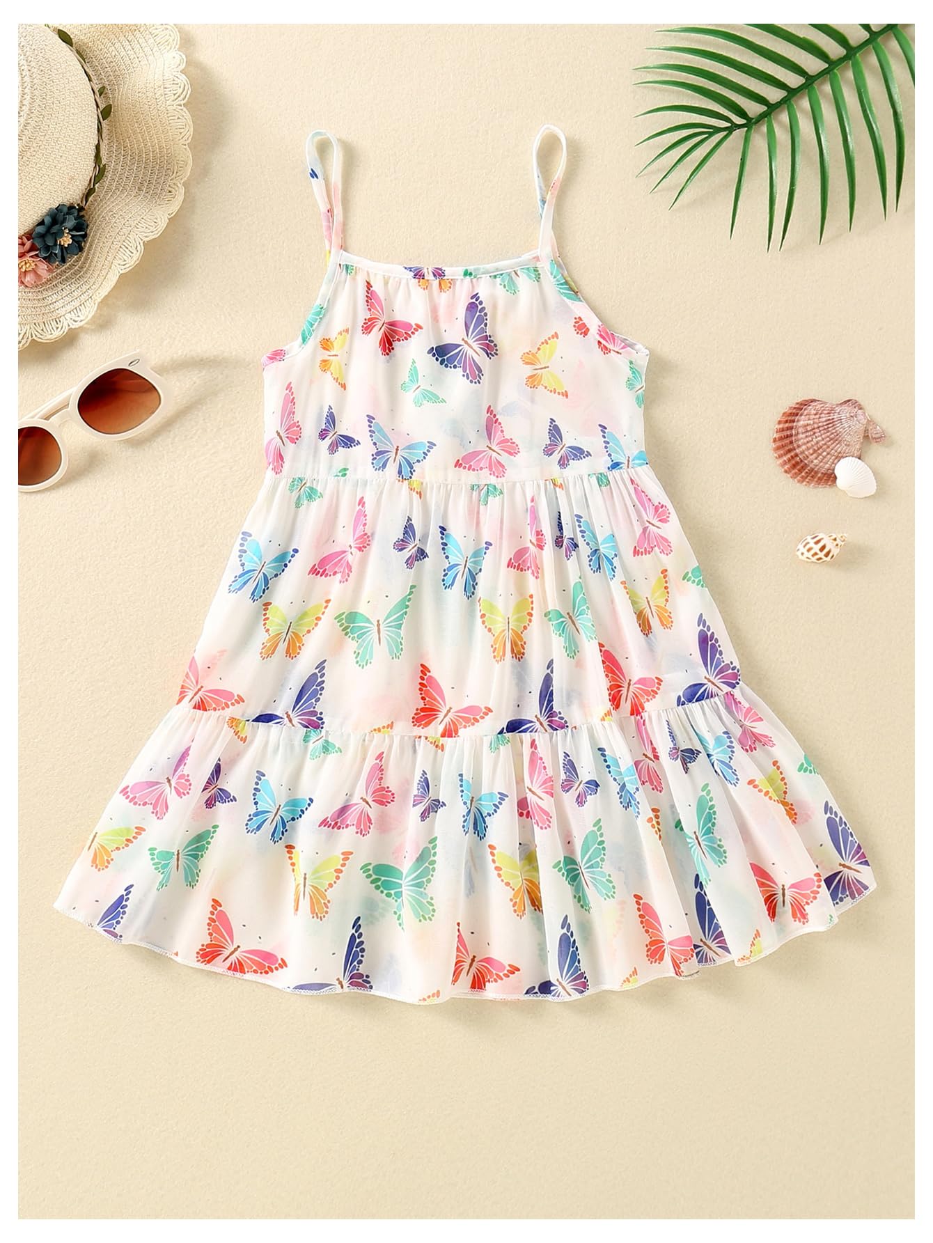 Cute Girls' Allover Print Ruffle Hem Bikini Cover Up Dress - Beach Swimwear, Pool Party Outfit, Summer Vacation Dress for Toddler & Kids