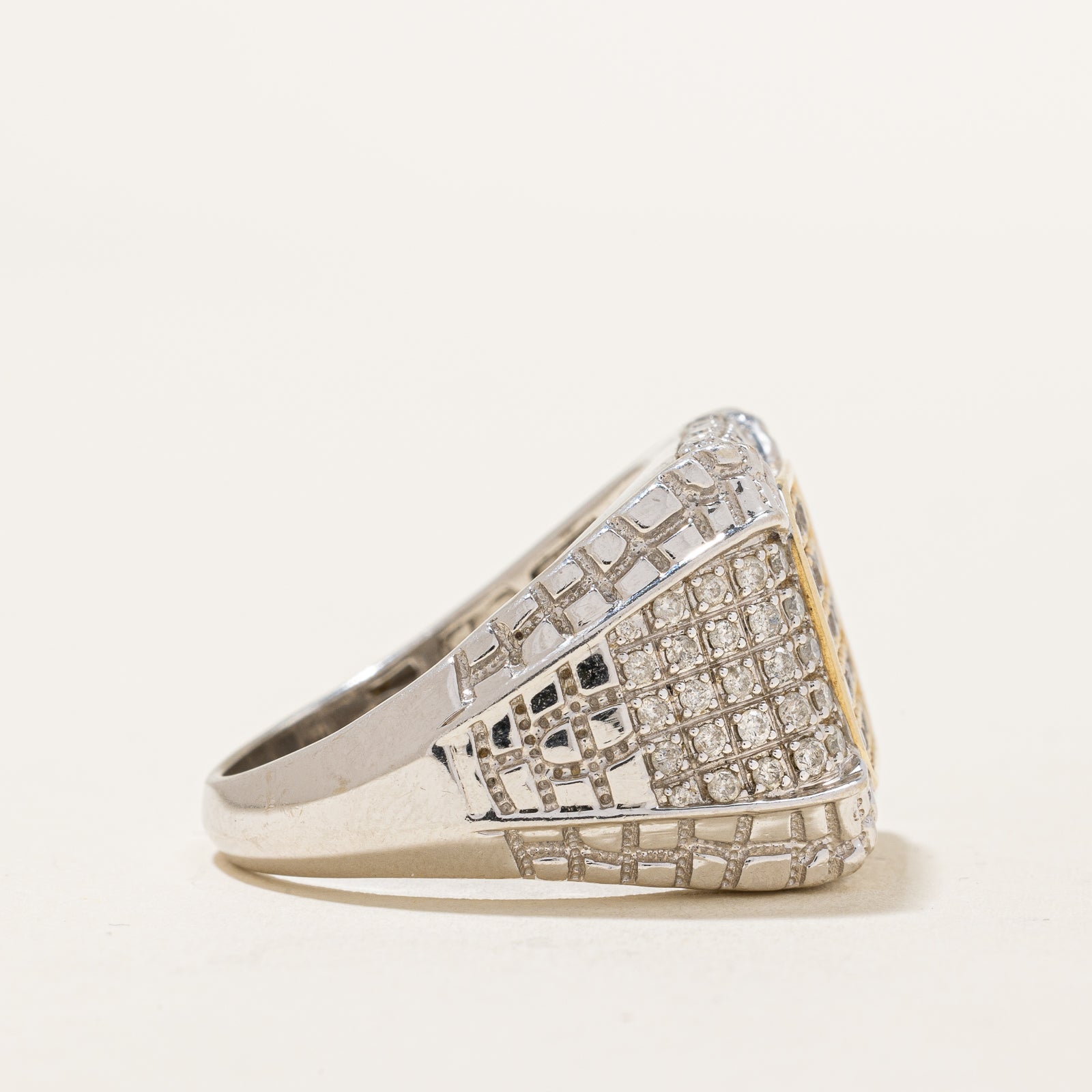1.38ctw Diamond Grid Signet Ring for Men - Size 10 | Classic Elegant Jewelry Gift for Wedding, Anniversary & Special Occasions
