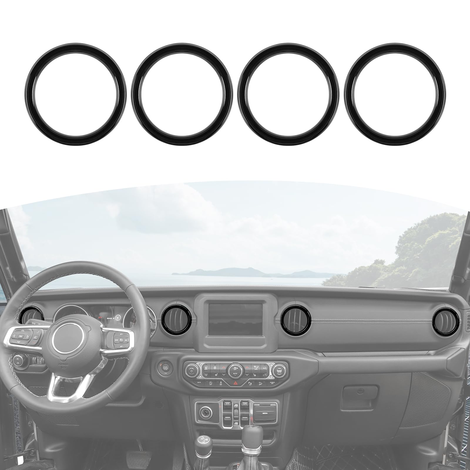 RT-TCZ Black Dash Air Vent Cover Trim Stickers for Jeep Wrangler JL JLU & Gladiator JT (2018-2023) - 4pcs Interior Accessories - Upgrade Your Ride's Style & Protection