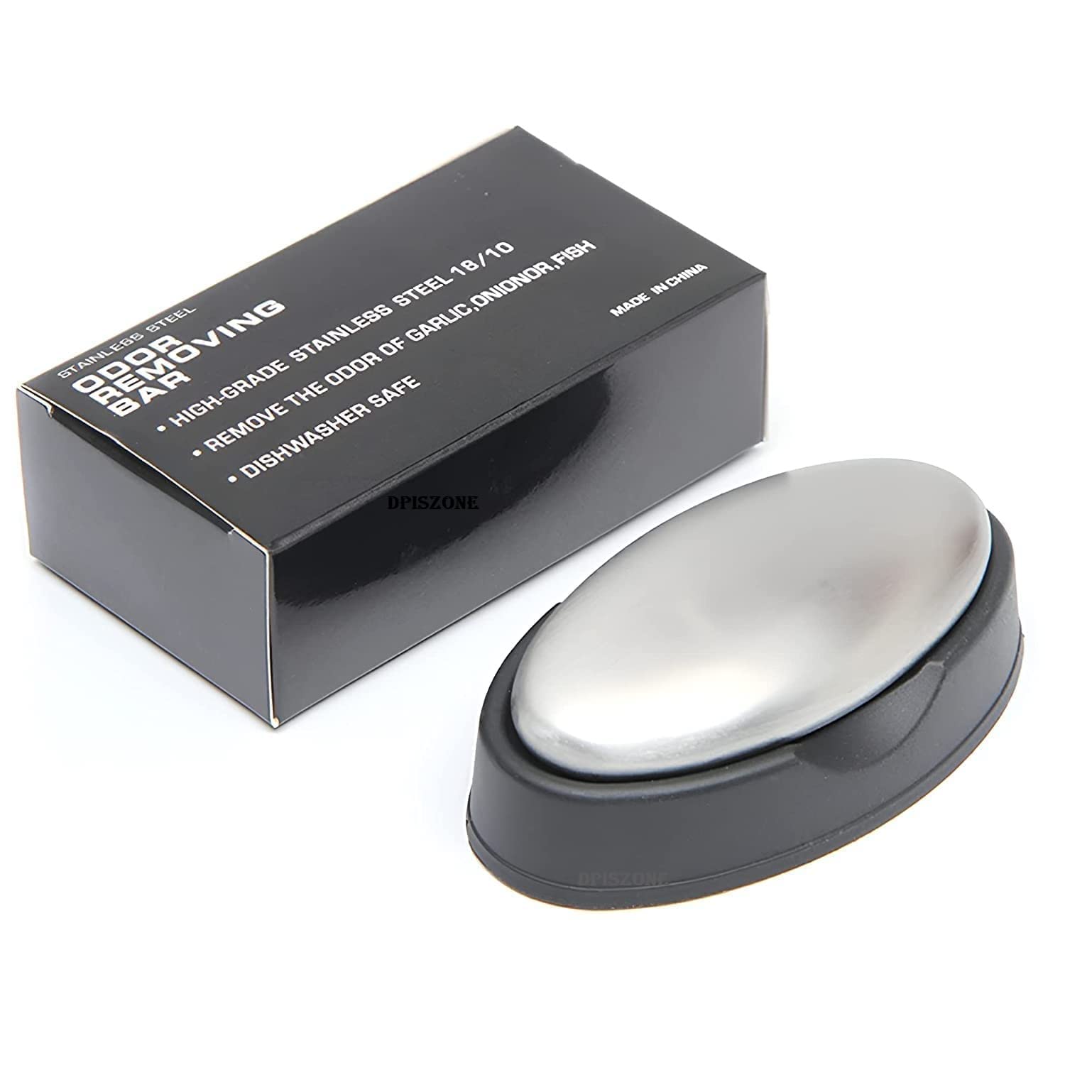 DPISZONE Stainless Steel Soap Odor Remover Bar - Eliminates Onion, Garlic & Fish Smells - Kitchen Deodorizing Soap with Holder - Perfect for Cooking & Food Prep