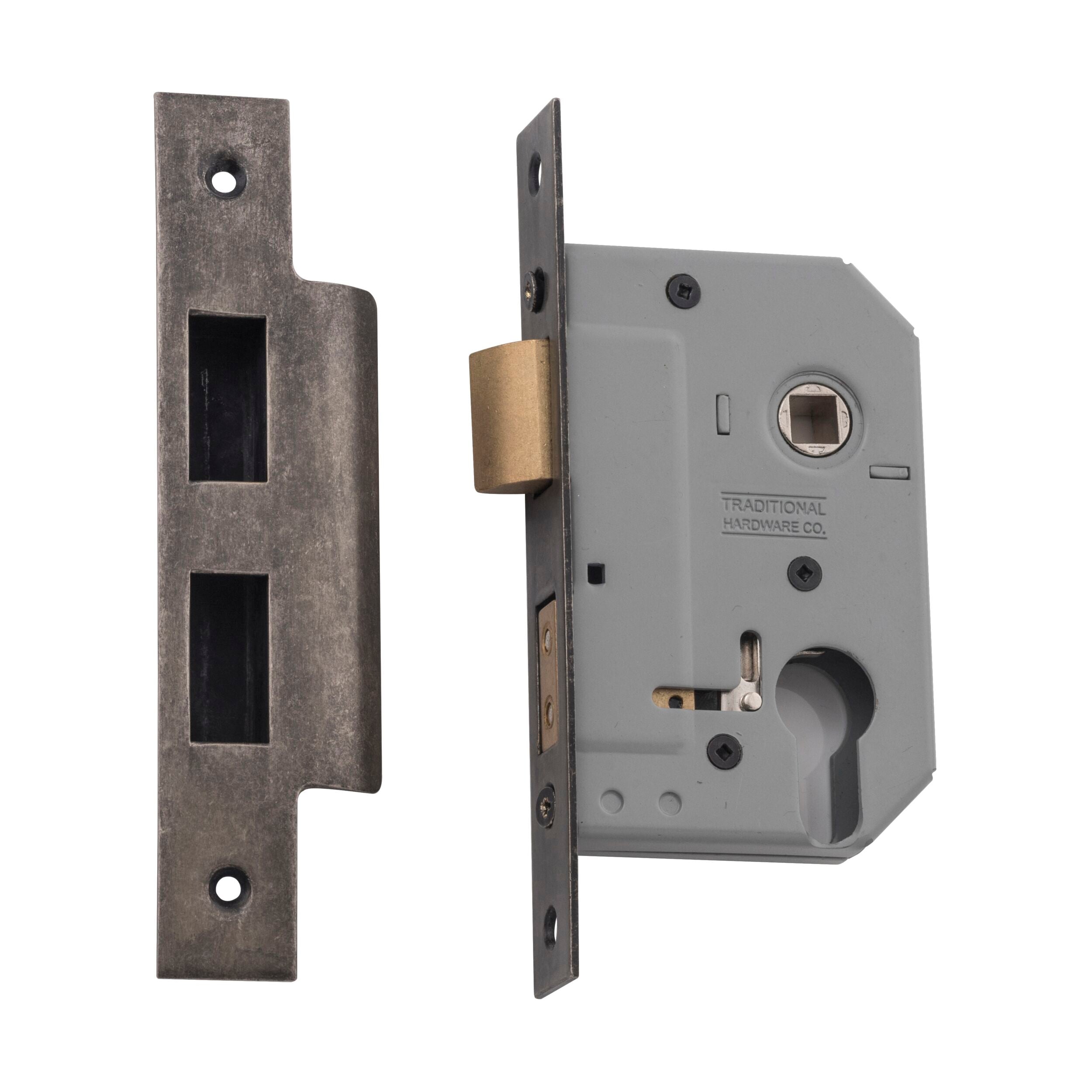 Euro Cylinder Mortice Lock with 47.5mm Backset & 46mm CTC - Rumbled Nickel Finish for Home Security | Perfect for Interior Doors, Bedrooms, and Office Cabinets