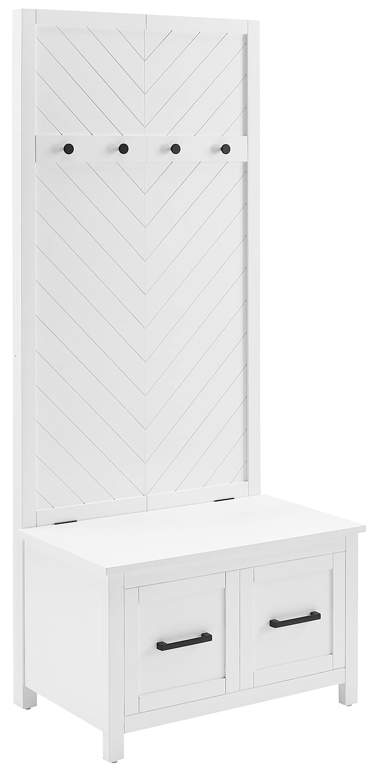 Crosley Kayce Hall Tree with Storage Bench & Coat Rack - White Entryway Organizer for Coats, Shoes & Accessories | Perfect for Mudrooms, Foyers & Small Spaces