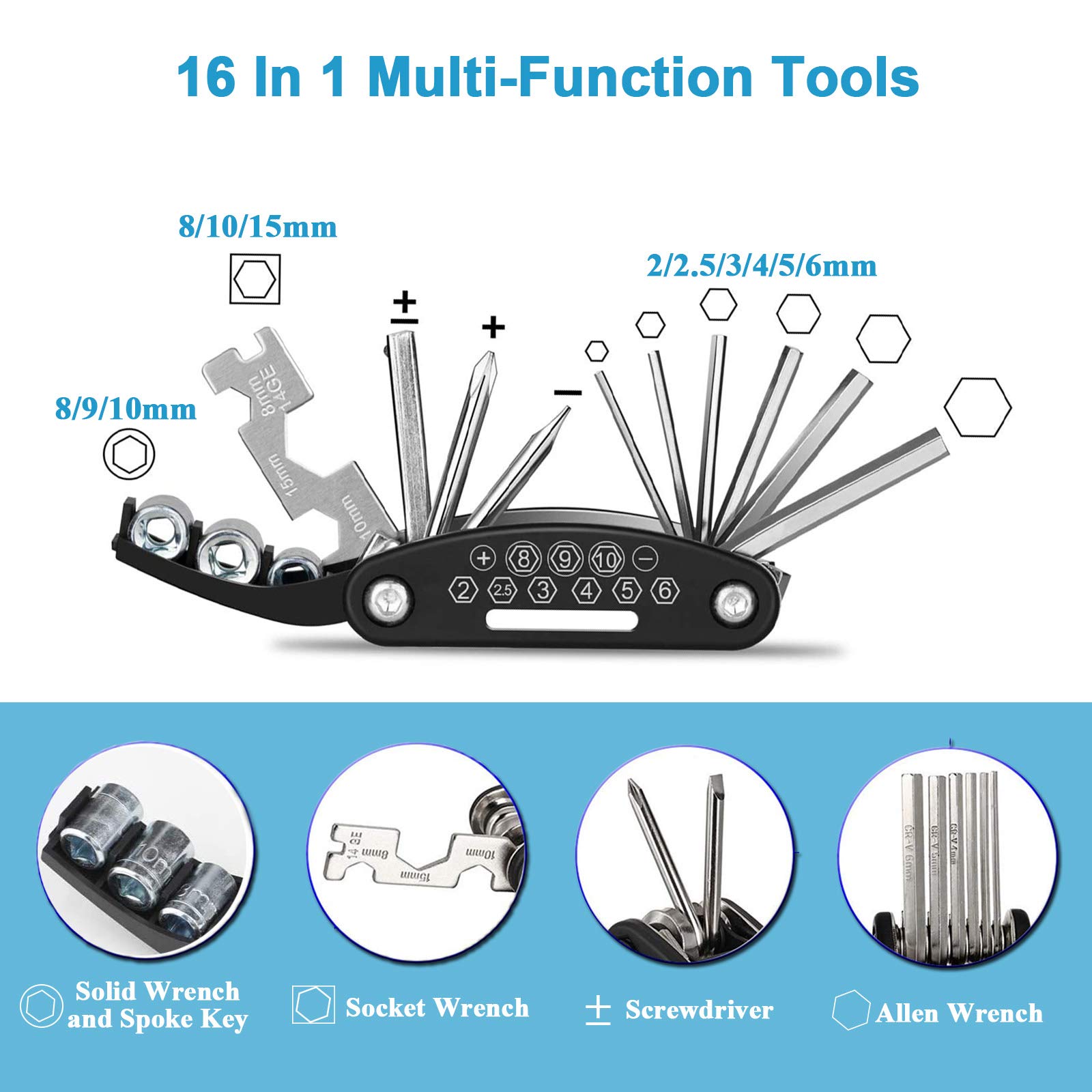 Portable Bike Repair Kit - All-in-One Bicycle Maintenance Tool with Tire Pump, Patches & Inflator | Compact Emergency Toolkit for Camping, Travel & Roadside Safety | Essential Cycling Gear for Mountain & Commuter Bikes