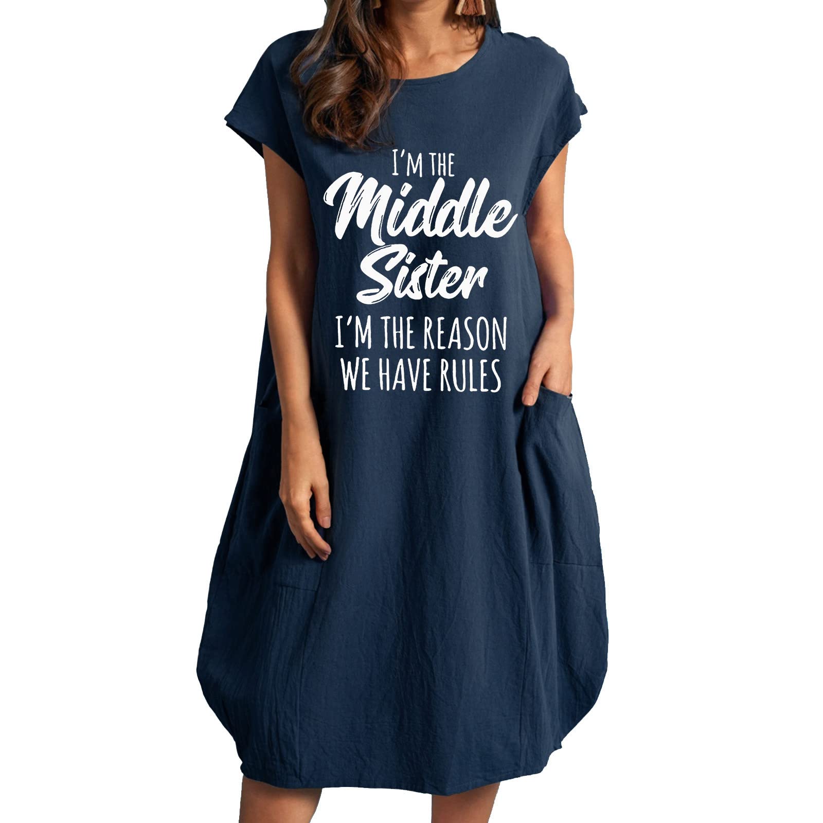 bmkBWO Women's Short Sleeve Crewneck T-Shirt Dress with Pockets - Loose Fit Casual Summer Shift Midi Dress for Beach, Vacation & Everyday Wear