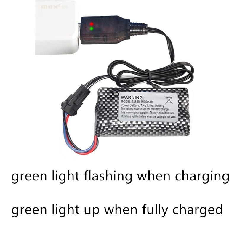 7.4V 1500mAh Rechargeable Li-ion Battery with SM-3P Plug & USB Charger - Compatible with RC Tanks, Toys, Robots - Perfect for Remote Control Hobbyists and DIY Projects