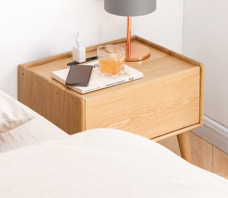 Solid Oak Wood Nightstand with Built-in USB Outlet - Perfect for Bedroom, Living Room, or Office Use