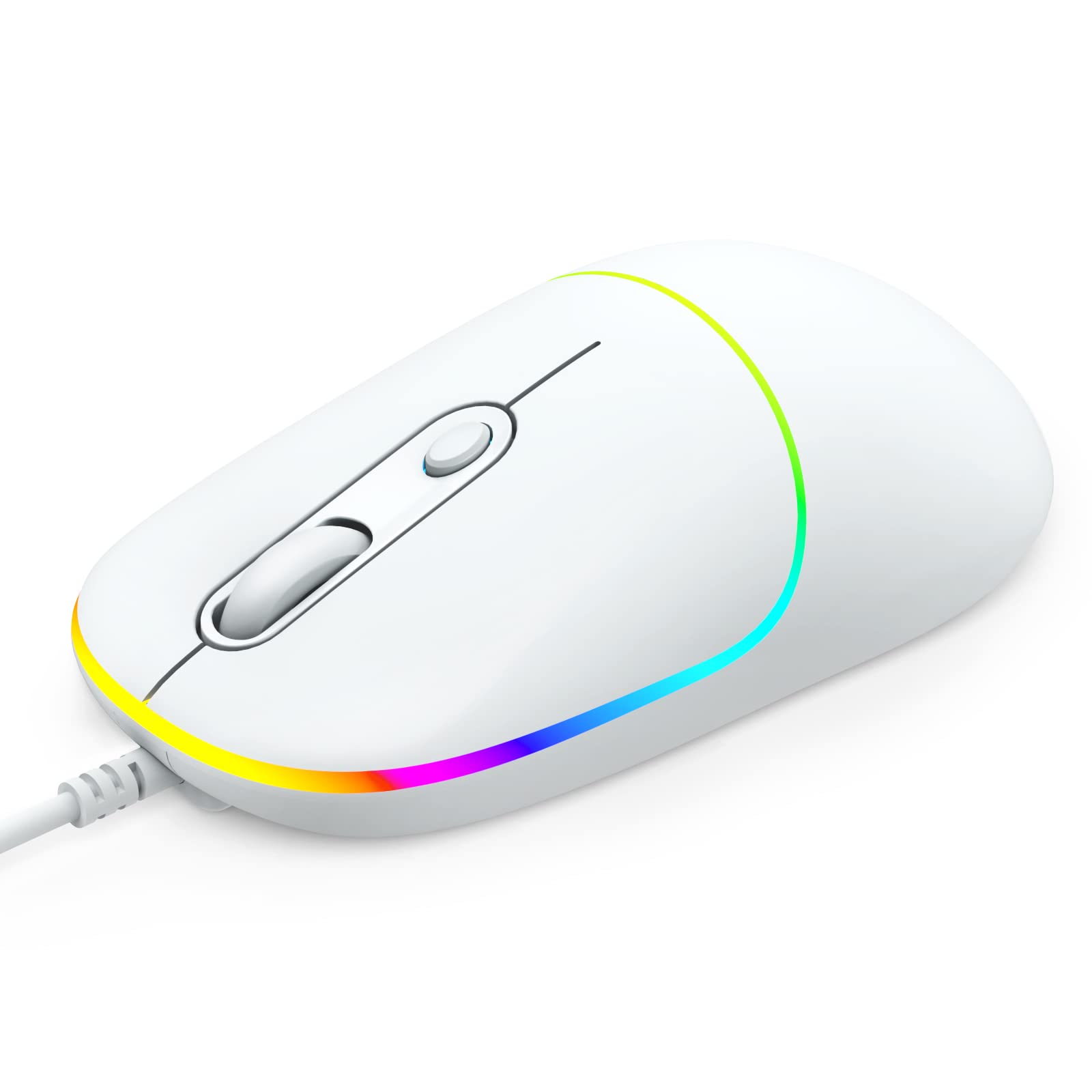 FENISIO Ergonomic USB Wired Mouse with 6400 DPI & Ultra Silent Click - Backlit LED Computer Mouse for PC, Laptop, Desktop, MacBook (Windows Compatible) - Perfect for Office Work, Gaming & Late-Night Computing (White)