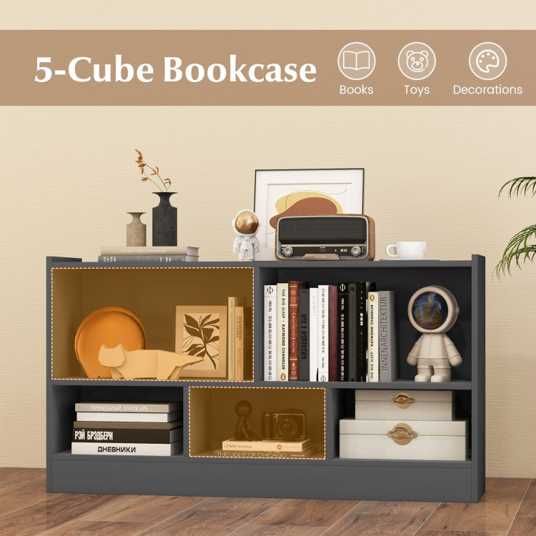 Kids 2-Shelf Bookcase with 5 Storage Cubes - Wooden Toy Organizer Cabinet in Gray - Perfect for Nursery, Playroom & Kids Bedroom Organization