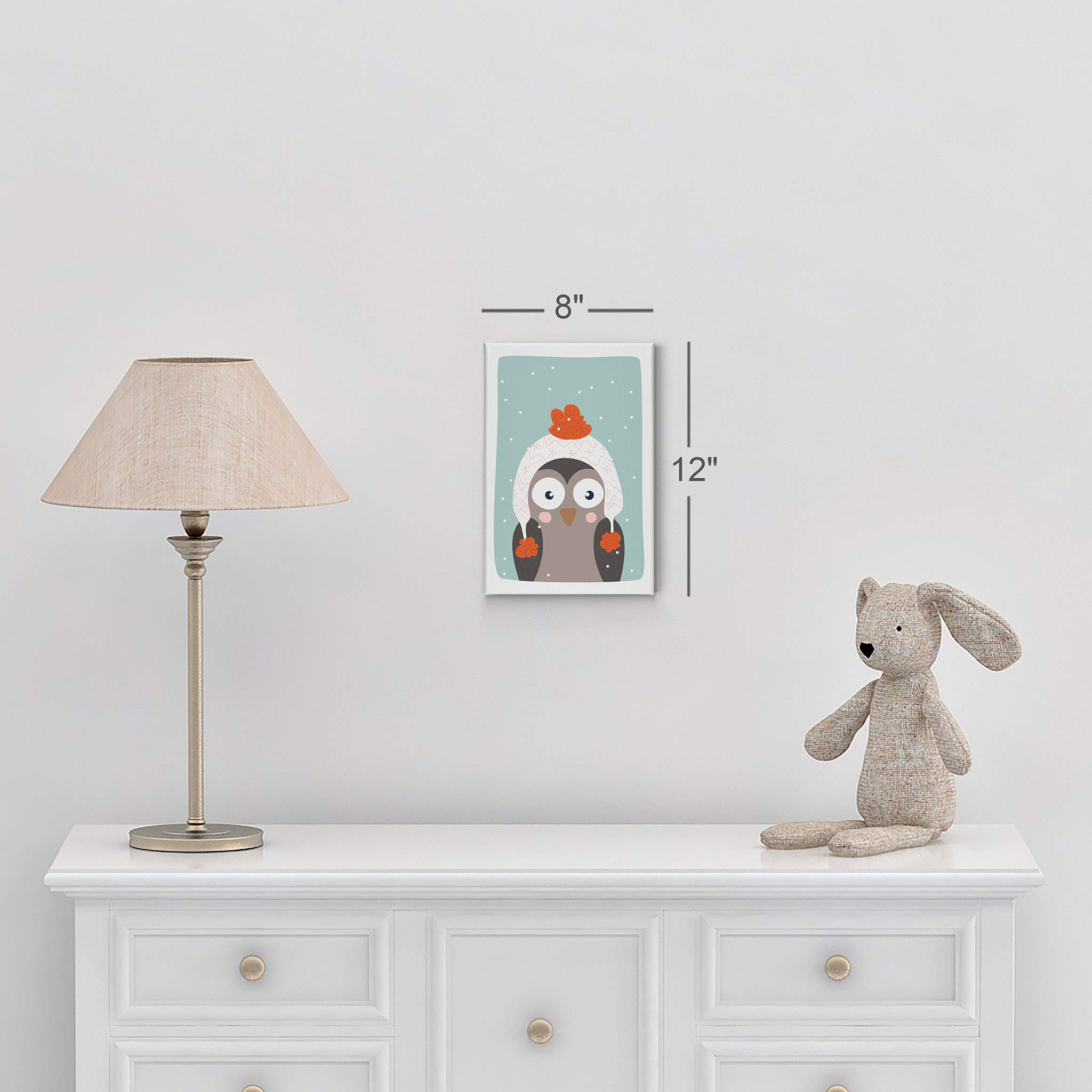 Cute Owl Winter Theme Canvas Print - Turquoise Background Wall Art for Kids Room, Nursery & Baby Room Decor - Ready to Hang 40x30 - Made in USA | Perfect for Children's Bedroom, Playroom & Gift Ideas