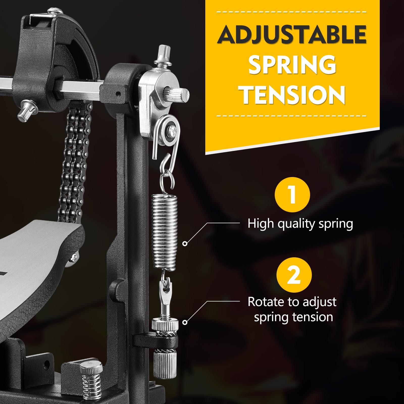 Heavy Duty Double Bass Drum Pedal with 2-Chain Drive & Dual-Action Beaters - Professional Drum Accessory for Metal/Rock Drummers - Perfect for Live Performances & Studio Recording