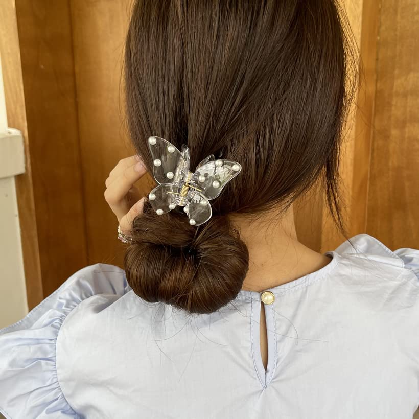 2PCS Acrylic Crystal Butterfly Hair Clips with Pearls - Strong Hold Hair Accessories for Women, Perfect for Weddings & Parties