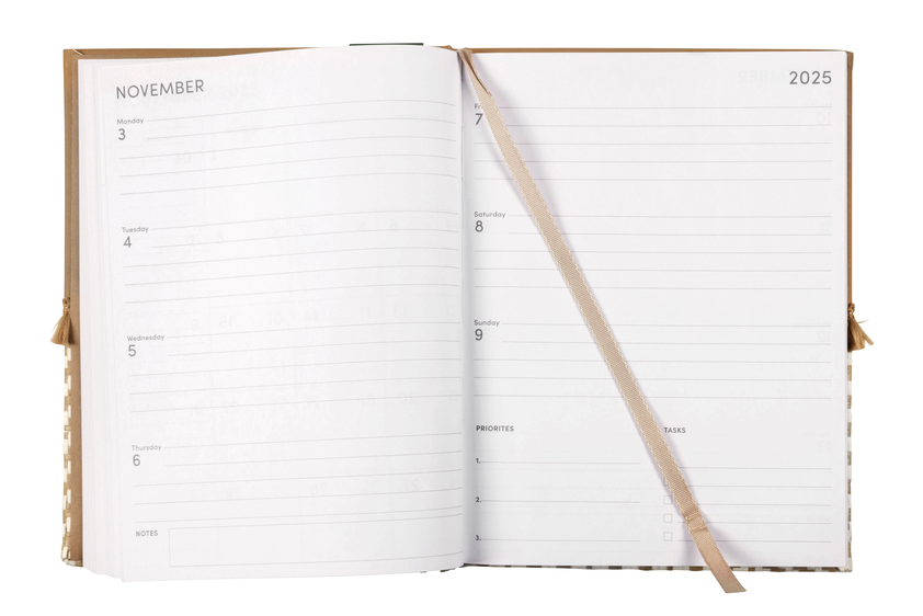 2025 Cumberland Belrose A5 Casebound Diary with Woven Fabric Cover & PU Underlayer - Weekly Planner - Natural Duo - Perfect for Office, School & Personal Organization