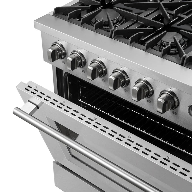 Forno Marco 36 Inch Professional Gas Range with 6 Burners - 5.36 cu.ft. Convection Oven, Stainless Steel & Temperature Gauge (Model FFSGS6277) - Perfect for Home Kitchens & Restaurants