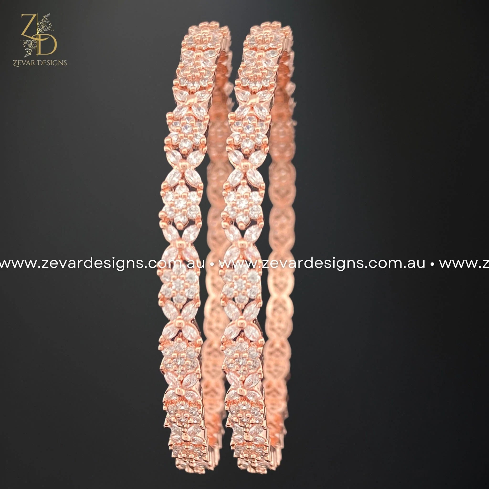 Rose Gold AD/Zircon Bangles for Women - Elegant Fashion Bracelets for Party, Wedding & Everyday Wear