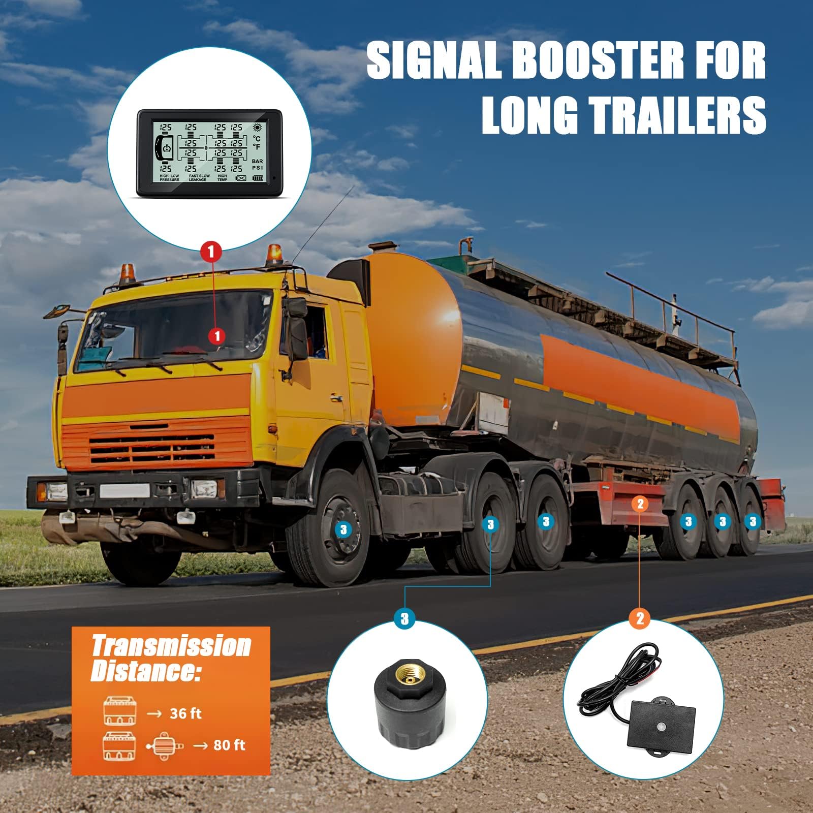 MIRAIDON RV Tire Pressure Monitoring System (TPMS) - 8 Anti-Theft Sensors, 6 Alert Modes, Solar Powered | 80ft Wireless Range for RVs, Trailers & Heavy Trucks (Supports 14 Tires) | Real-Time Monitoring for Safe Long-Distance Travel & Heavy Load Transport
